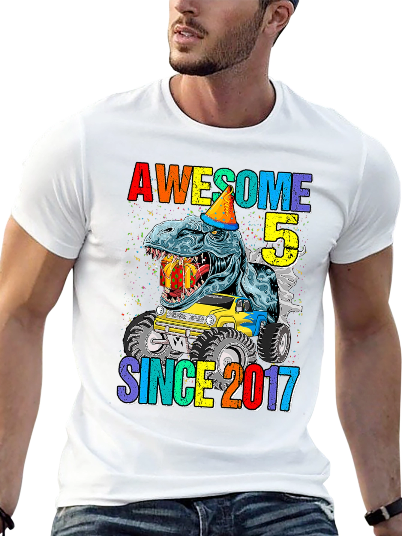 Awesome 5 Since 2017 T-Rex Birthday T-Shirt