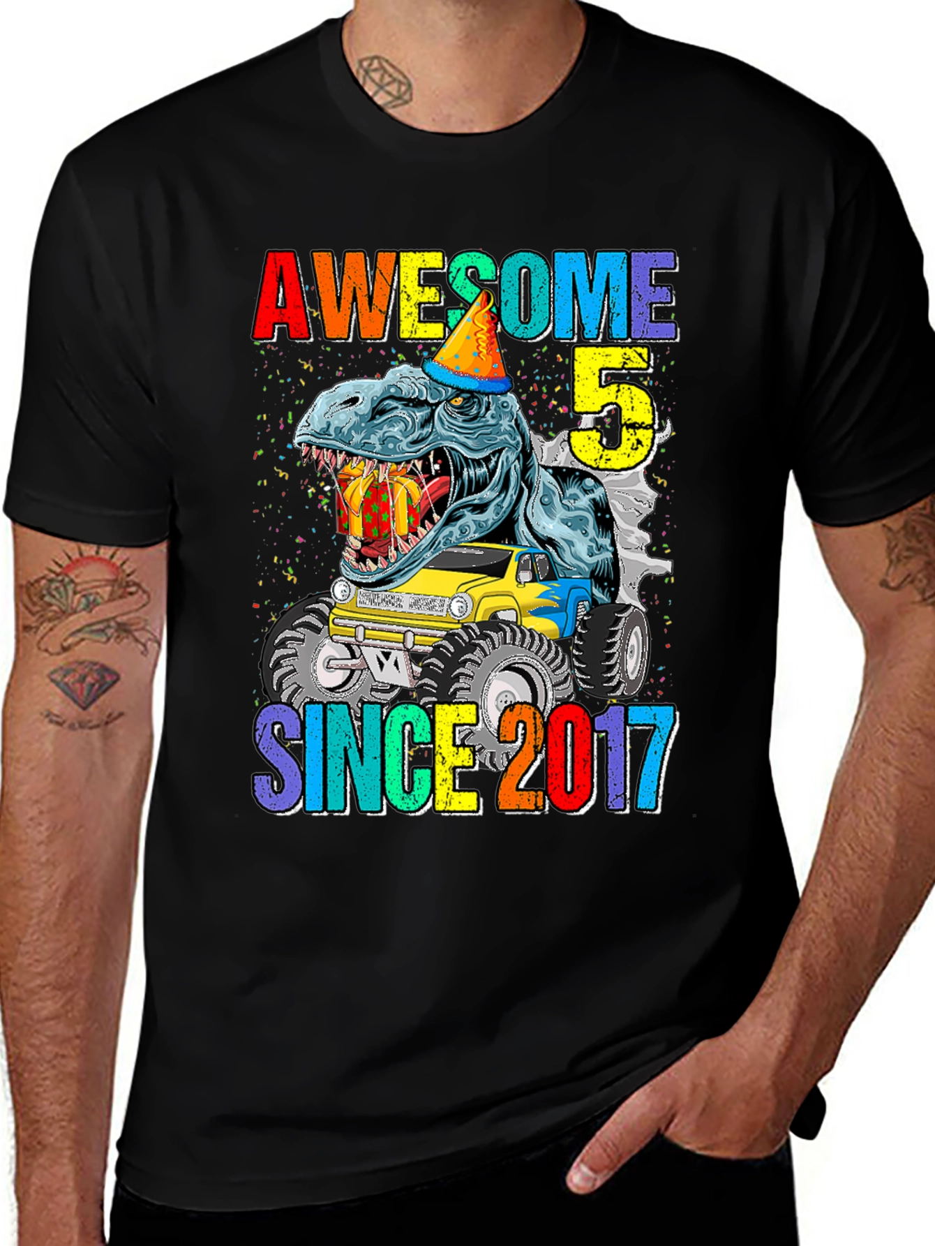 Awesome 5 Since 2017 T-Rex Birthday T-Shirt