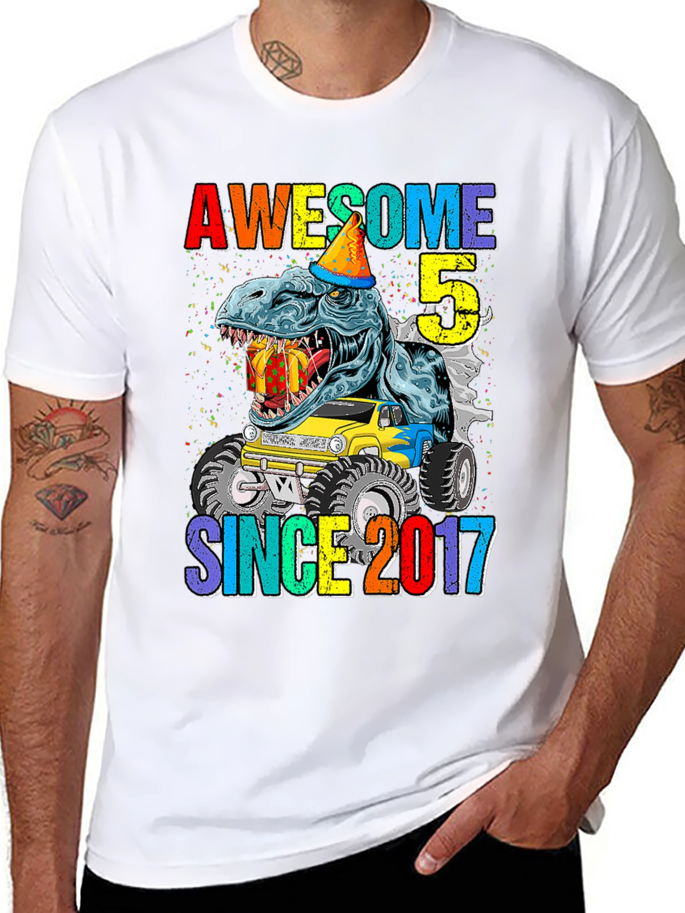 Awesome 5 Since 2017 T-Rex Birthday T-Shirt