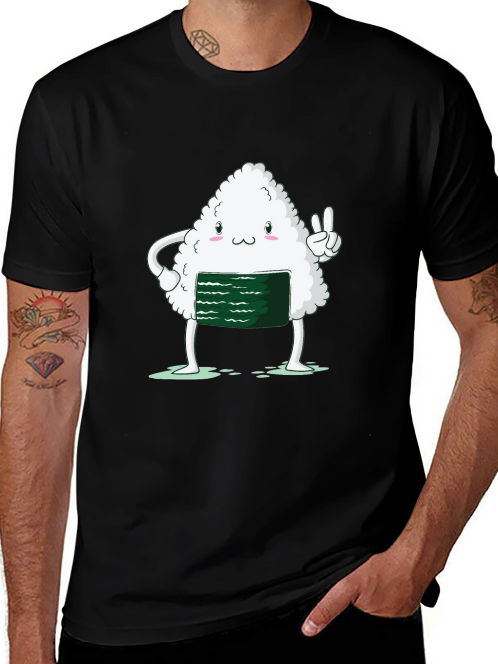 Sushi Peace Sign Black T-Shirt
