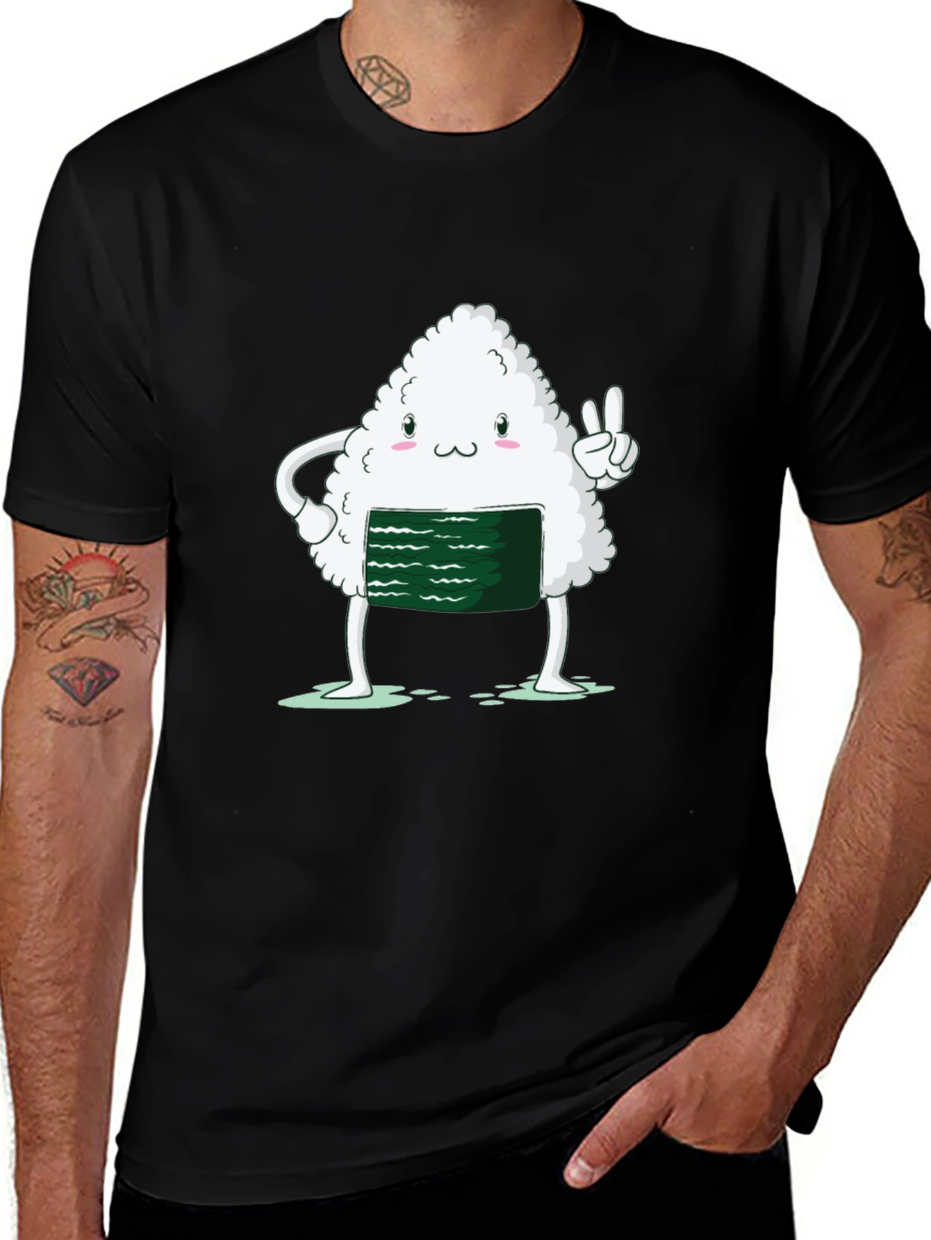 Sushi Peace Sign Black T-Shirt