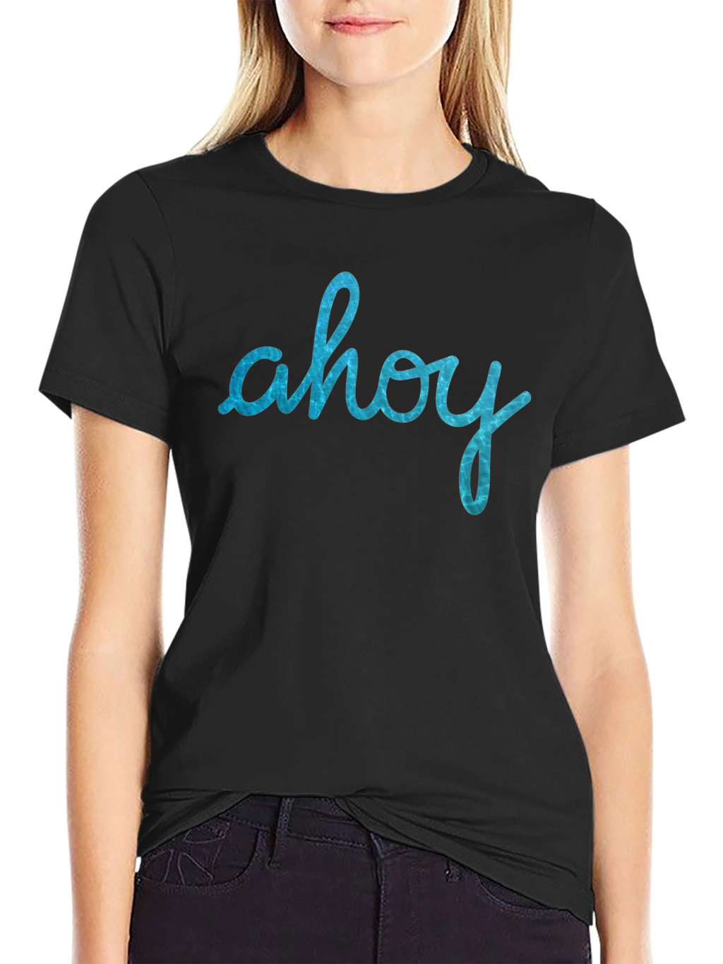 Ahoy Blue Graphic Black T-Shirt - Nautical Style