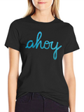 Ahoy Blue Graphic Black T-Shirt - Nautical Style