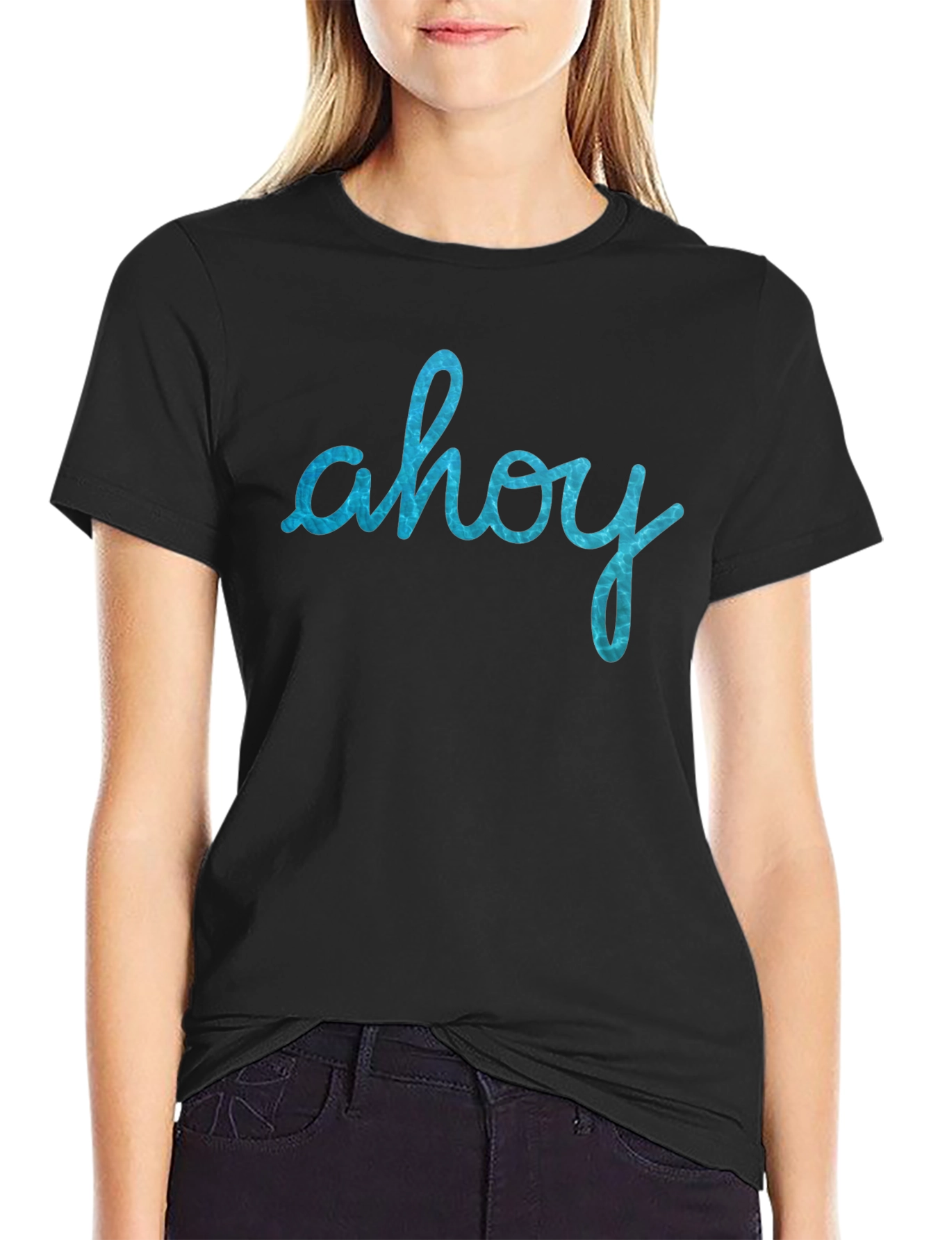 Ahoy Blue Graphic Black T-Shirt - Nautical Style
