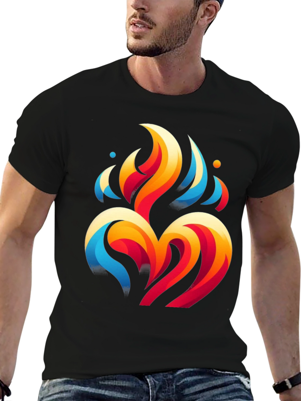 Abstract Flame Heart Black Graphic Tee