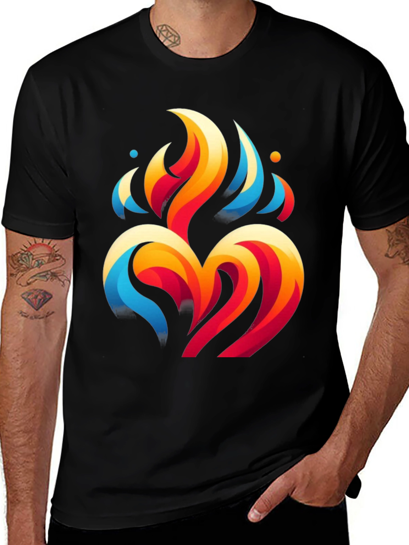 Abstract Flame Heart Black Graphic Tee