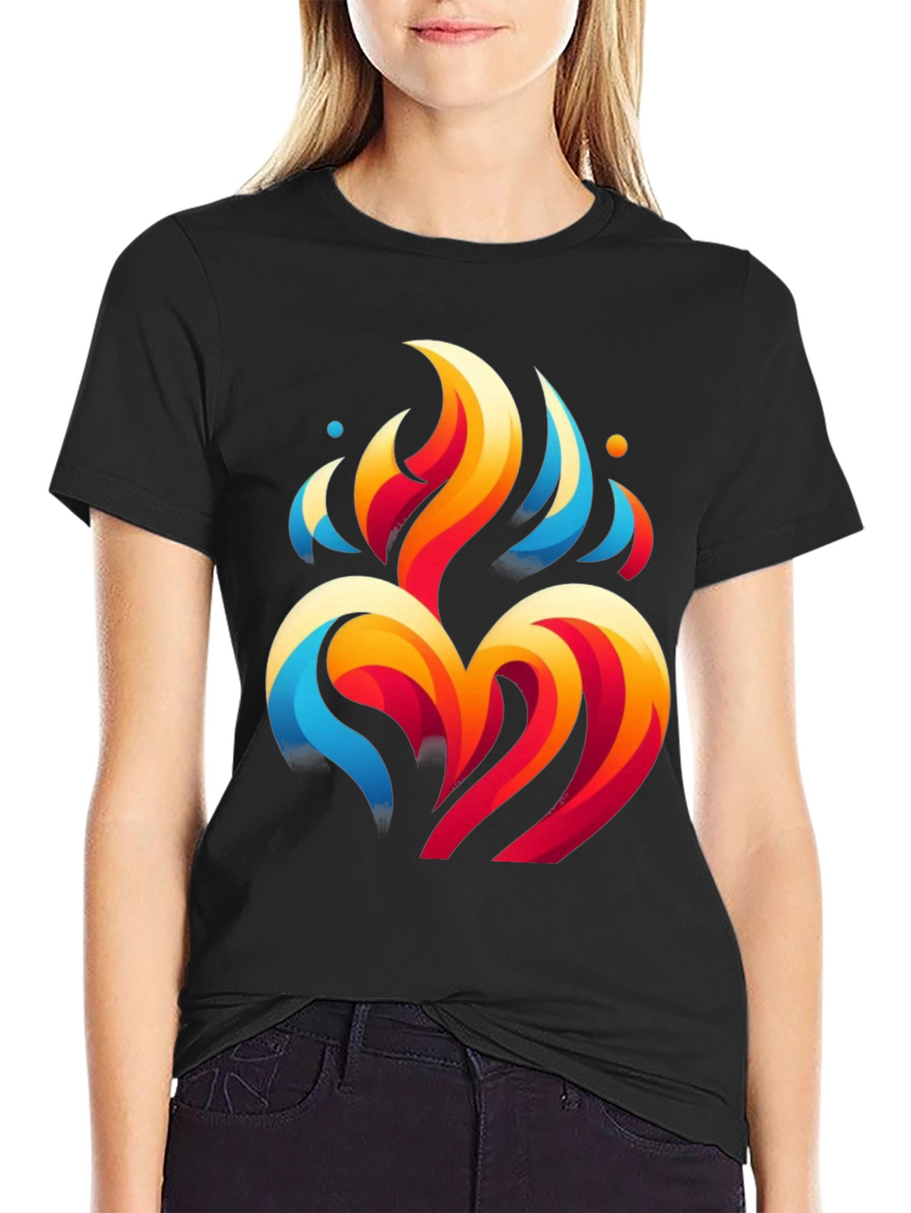 Abstract Flame Heart Black Graphic Tee