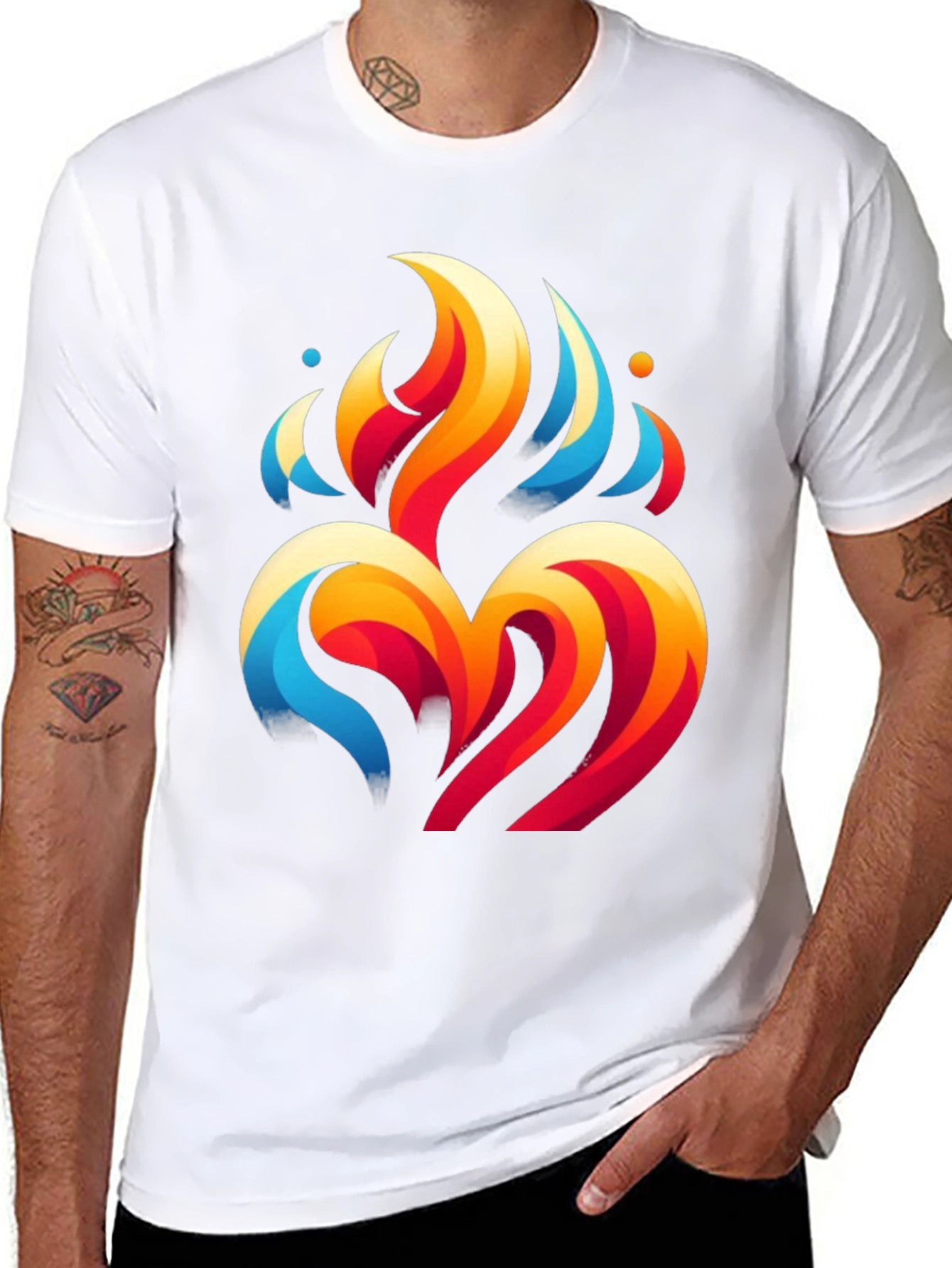 Abstract Flame Heart Black Graphic Tee