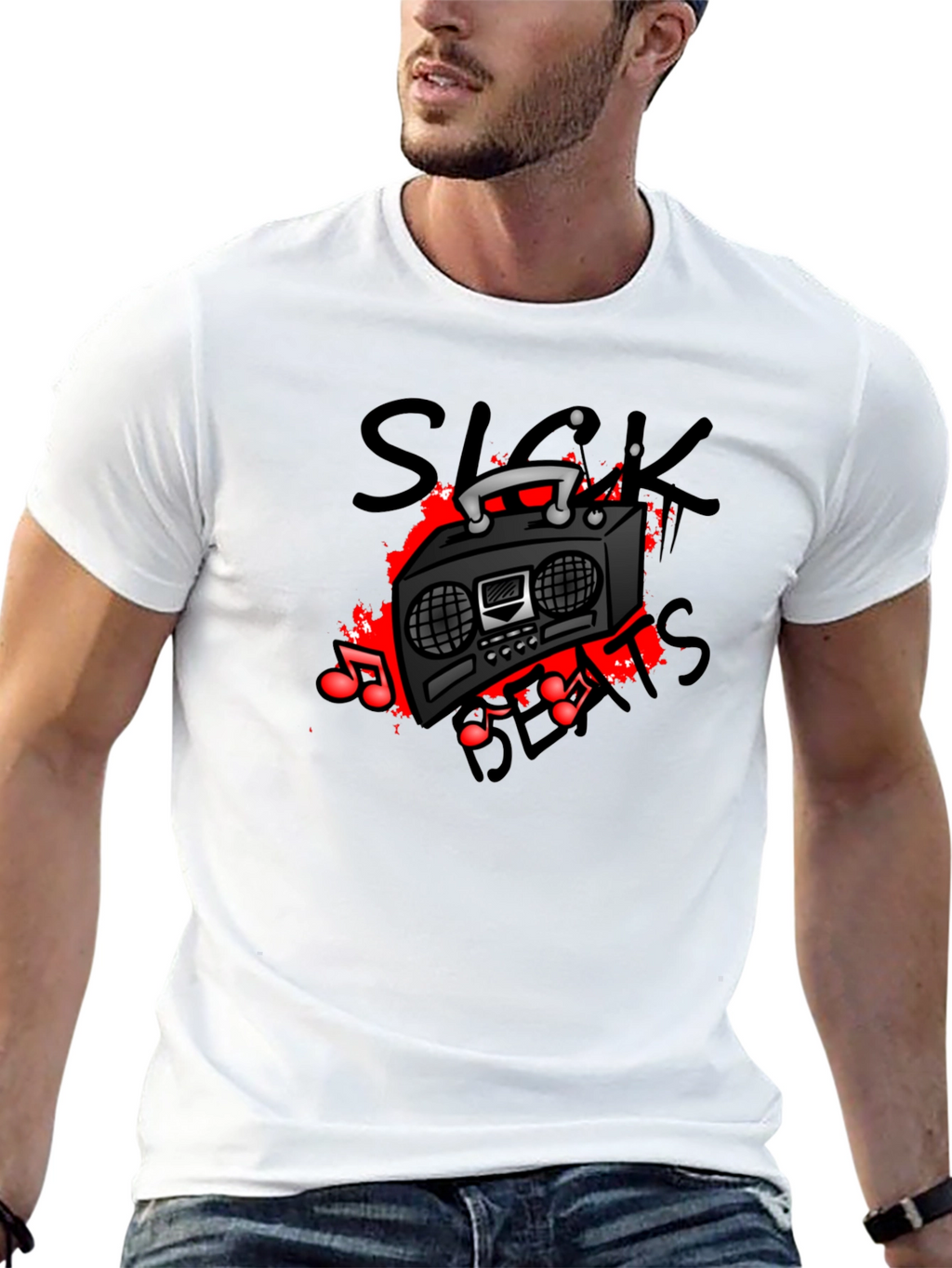 Sick Beats Graphic Tee - Cool Boombox Design