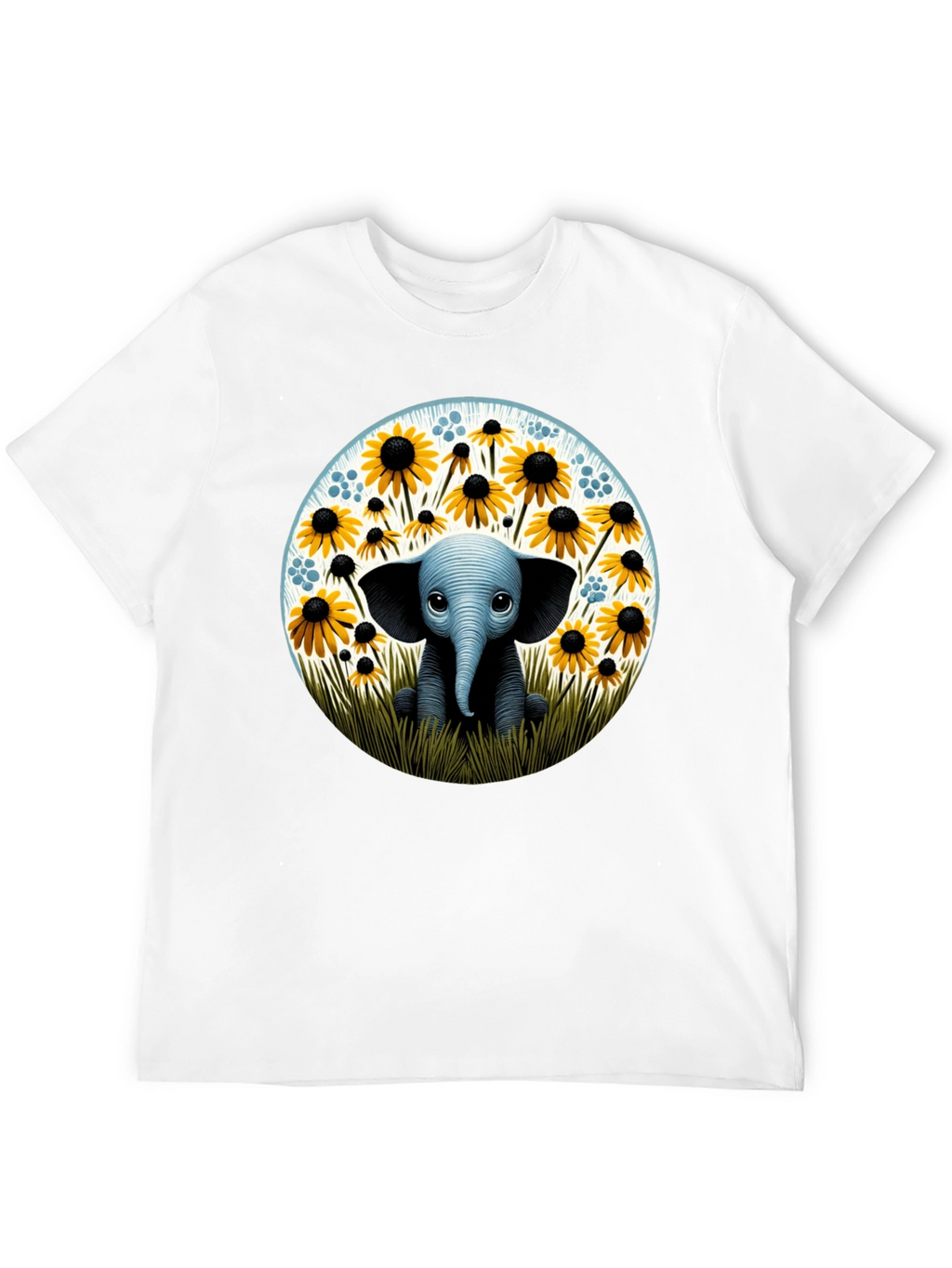 Cute Elephant and Sunflower Graphic T-Shirt