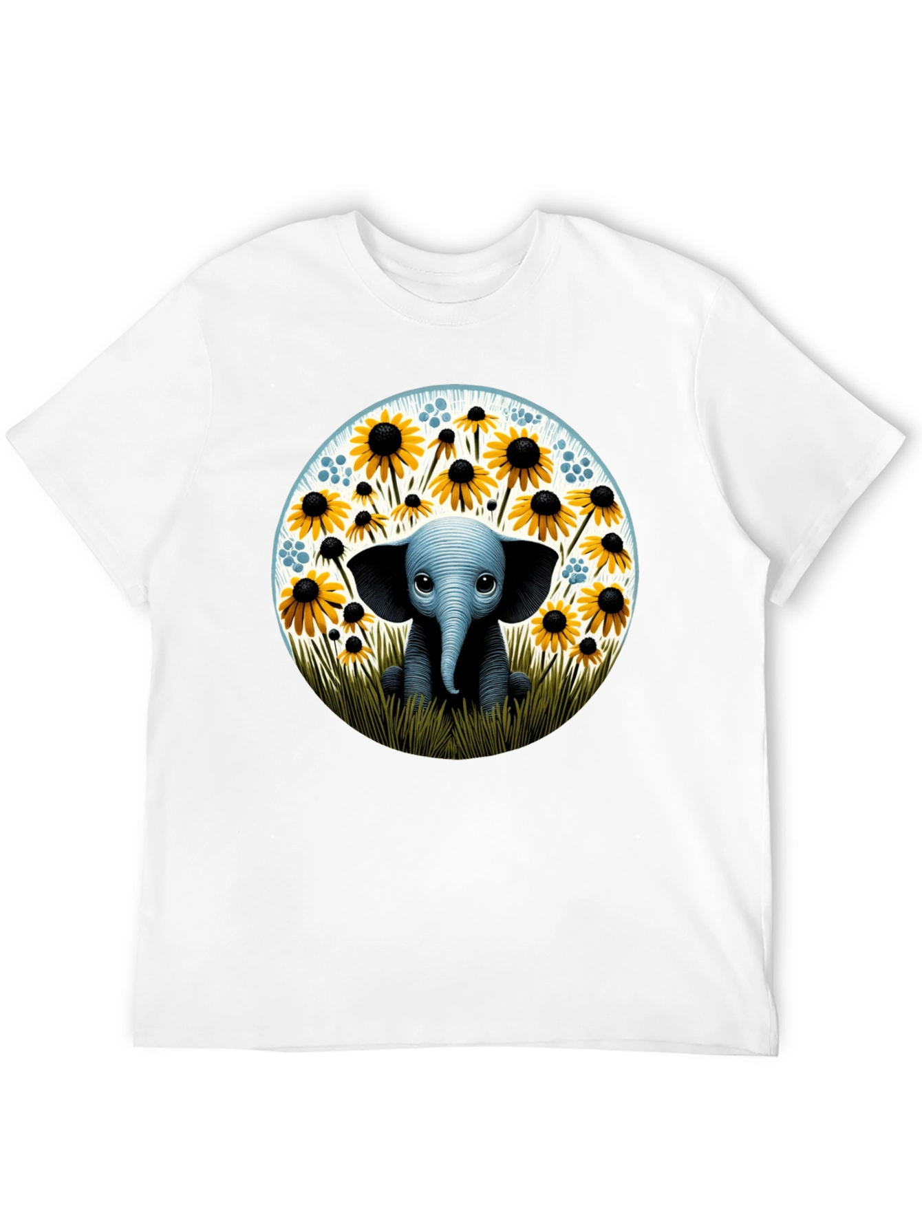 Cute Elephant and Sunflower Graphic T-Shirt