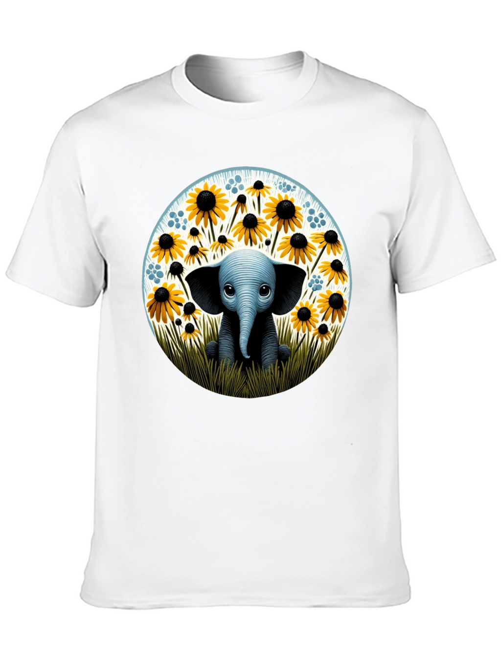 Cute Elephant and Sunflower Graphic T-Shirt
