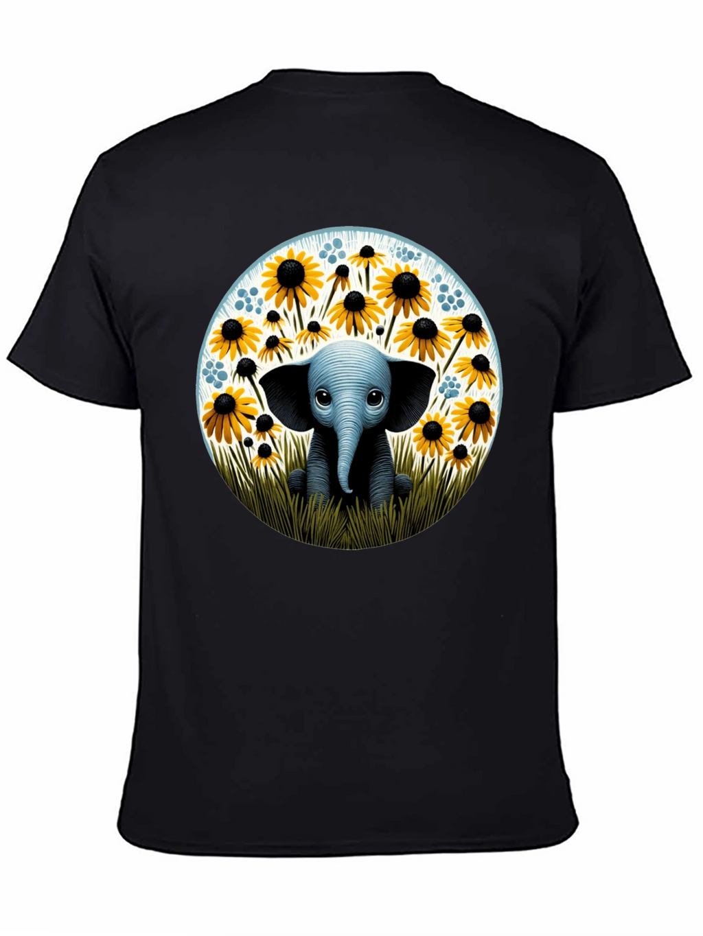 Cute Elephant and Sunflower Graphic T-Shirt