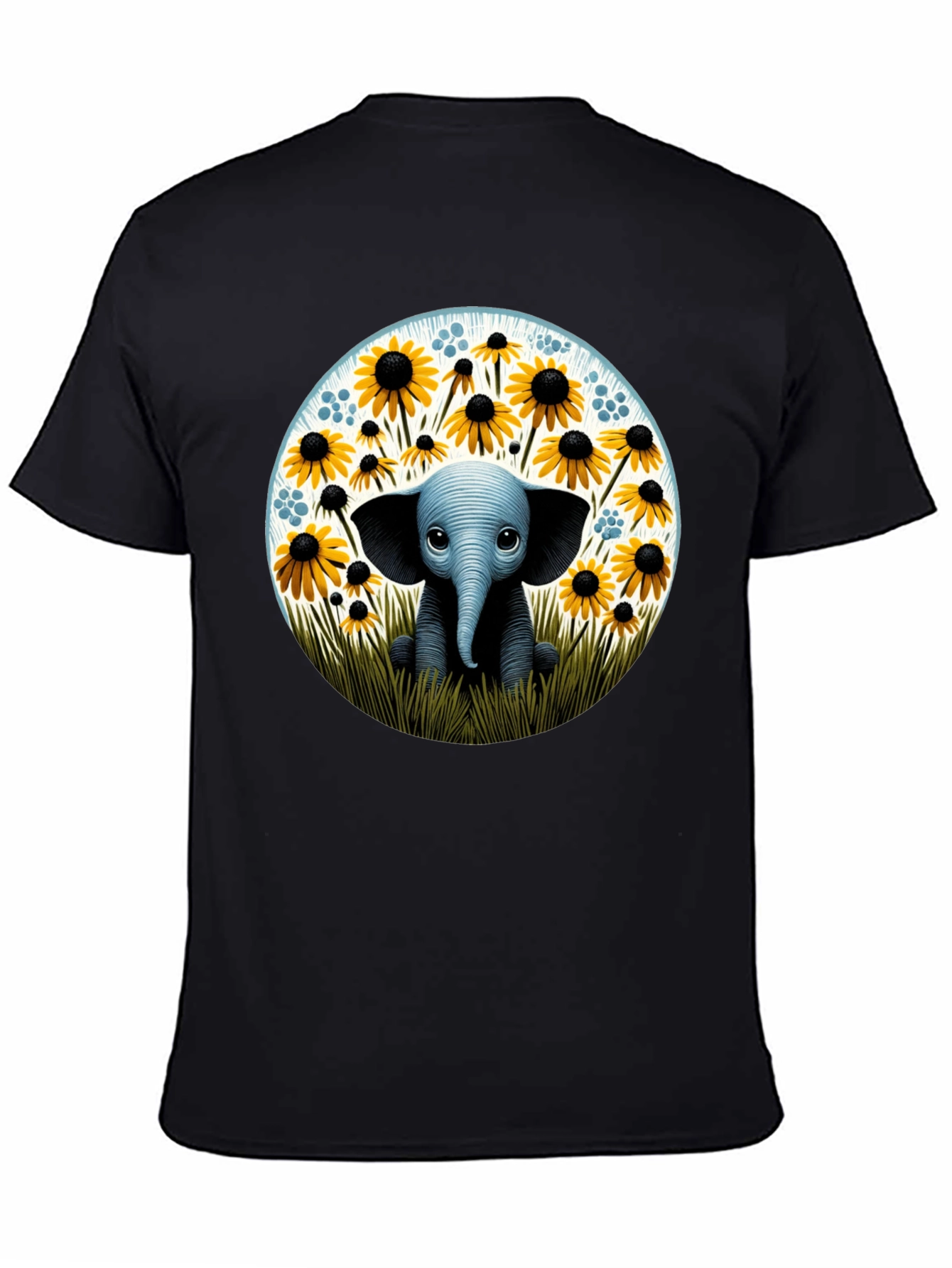 Cute Elephant and Sunflower Graphic T-Shirt