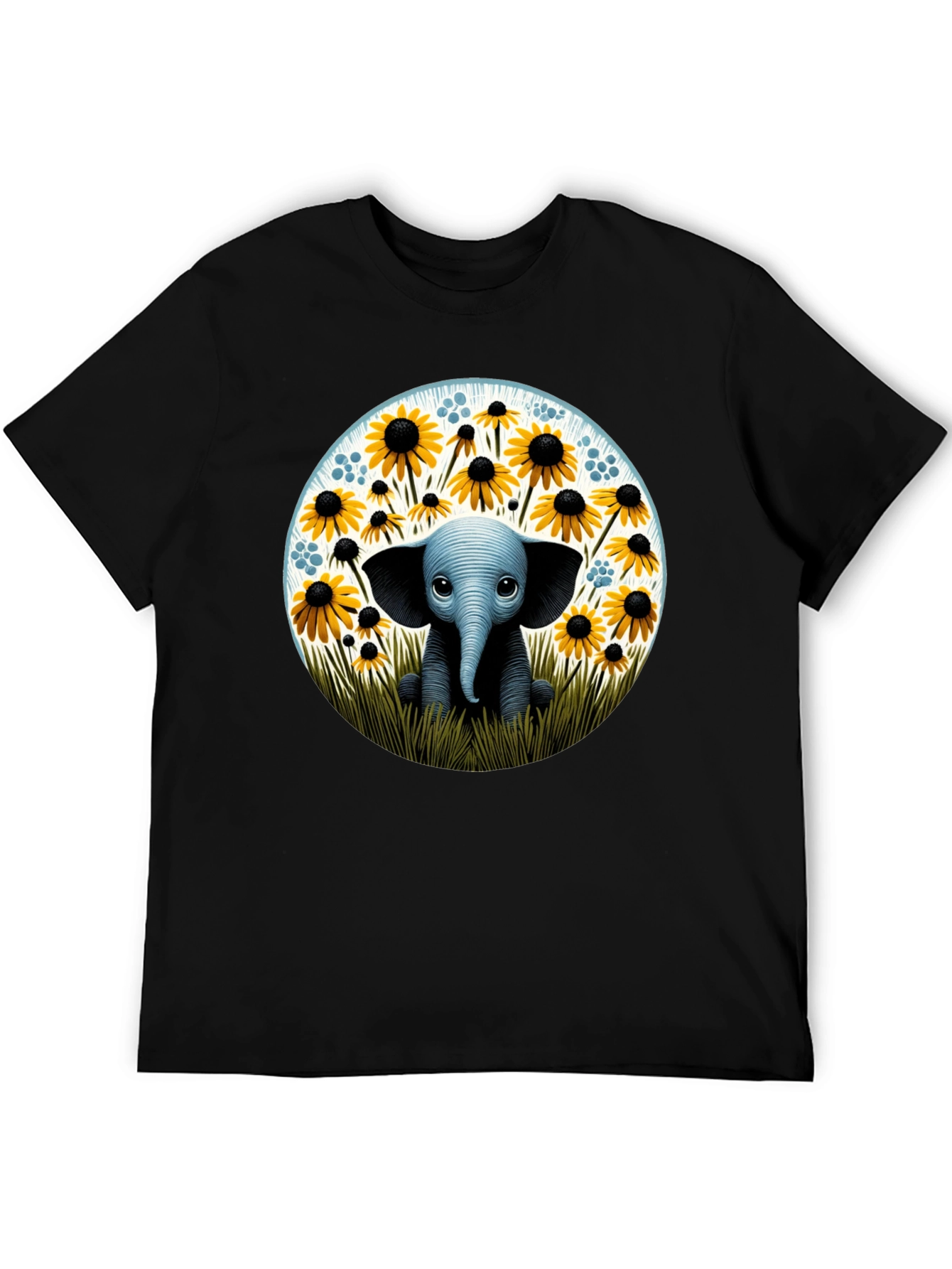 Cute Elephant and Sunflower Graphic T-Shirt