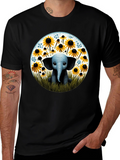 Cute Elephant and Sunflower Graphic T-Shirt