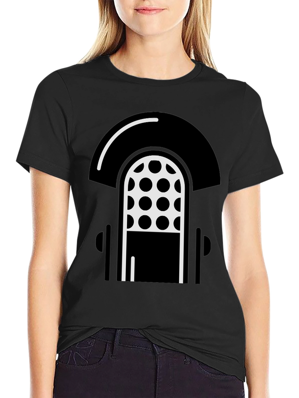 Retro Microphone Graphic T-Shirt - Black