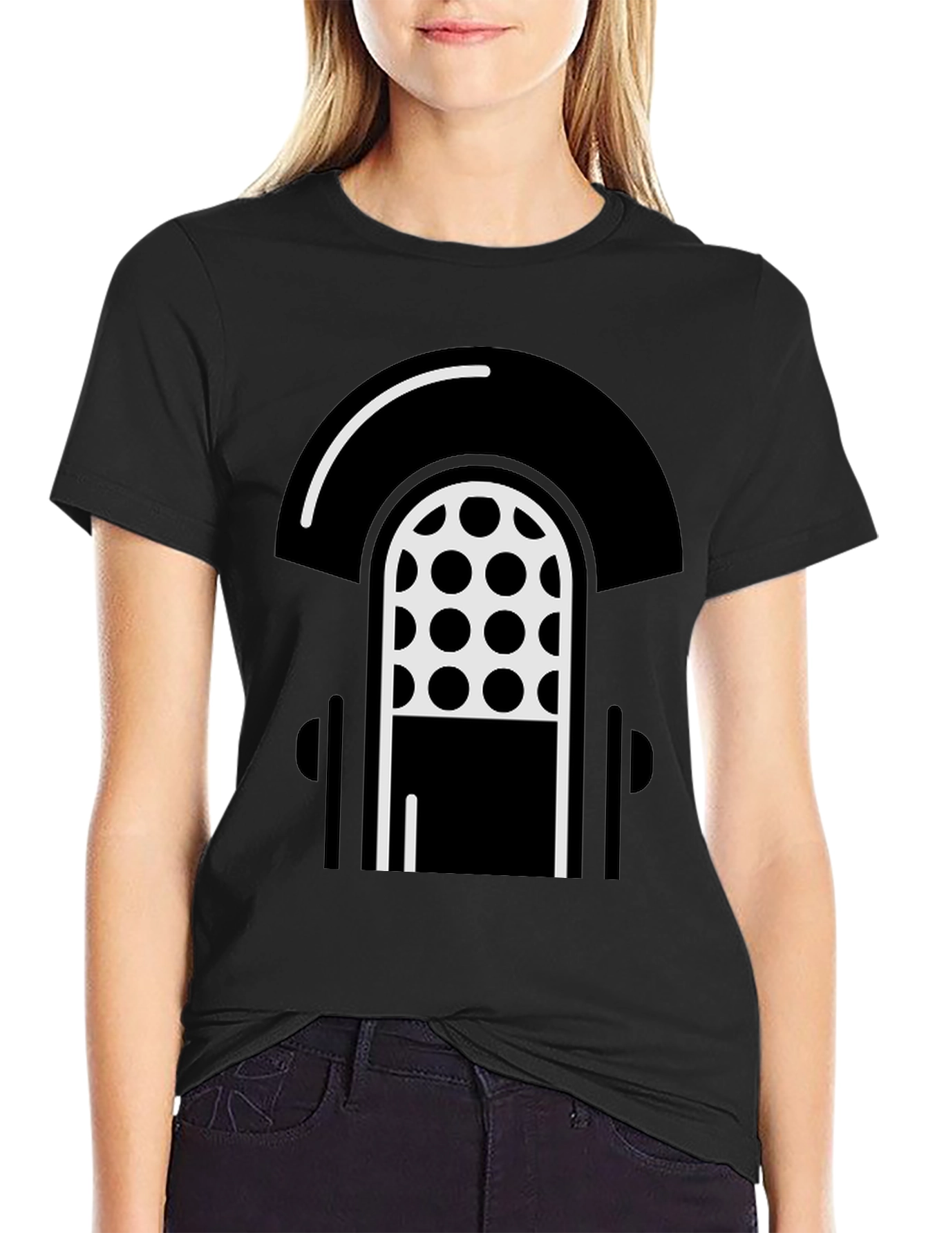 Retro Microphone Graphic T-Shirt - Black