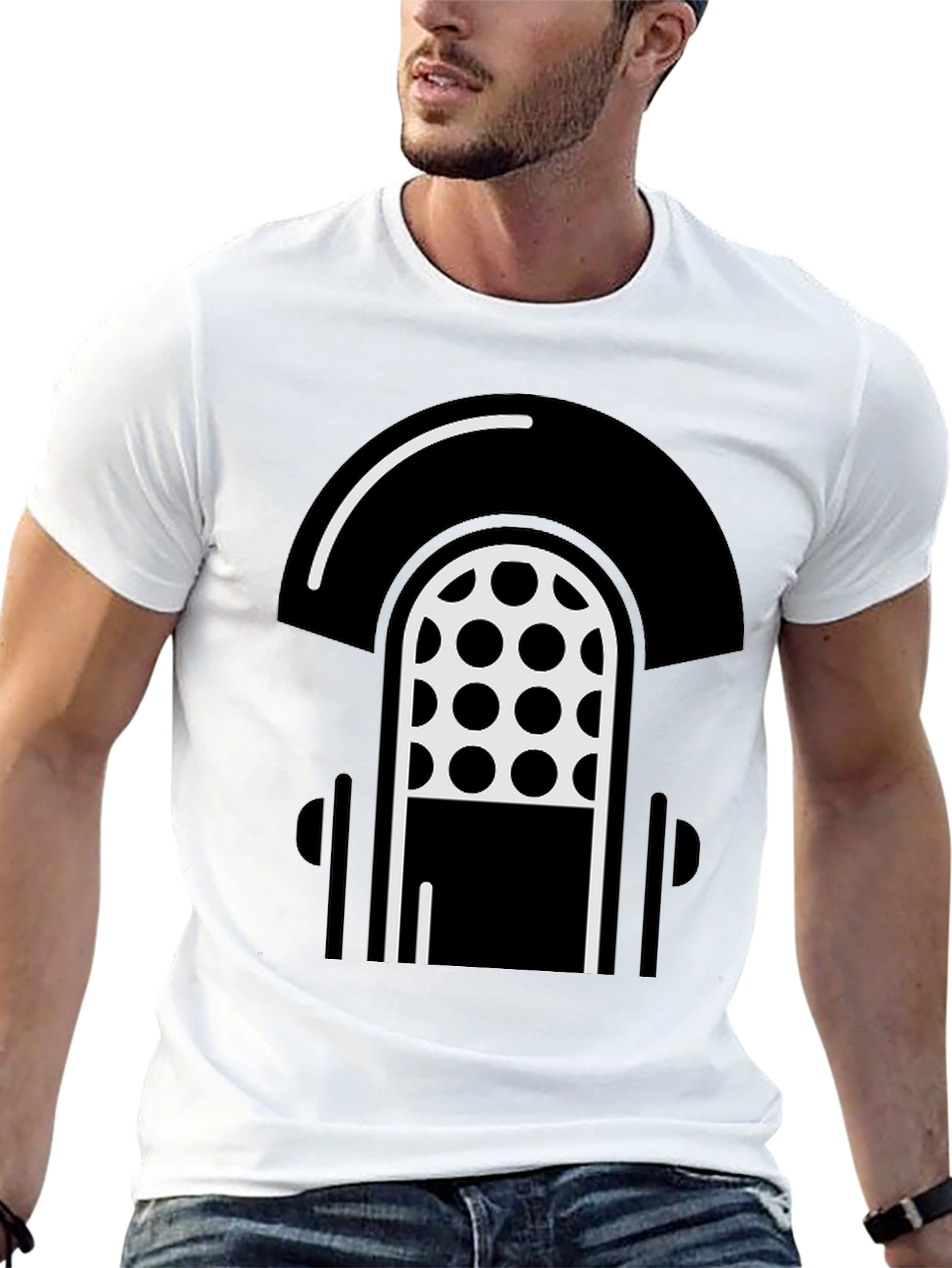 Retro Microphone Graphic T-Shirt - Black