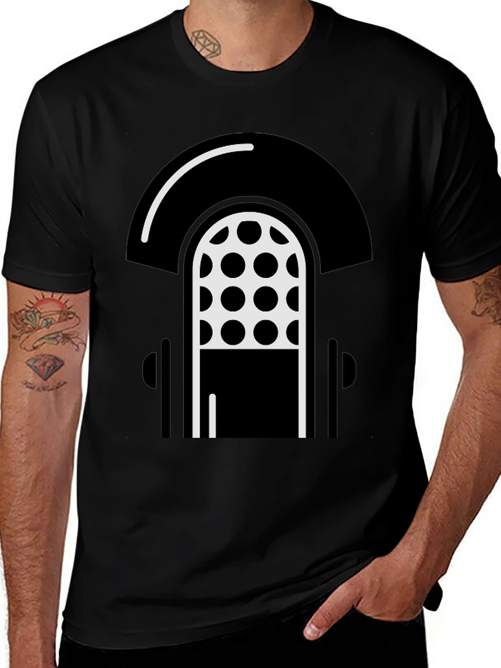 Retro Microphone Graphic T-Shirt - Black