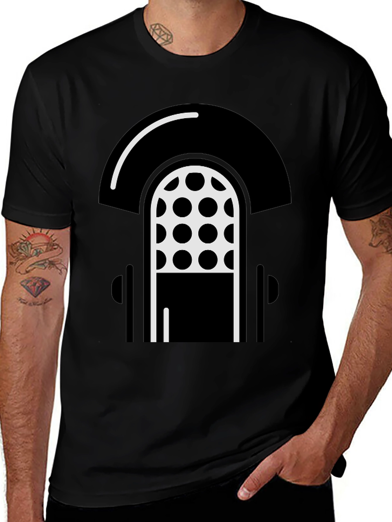 Retro Microphone Graphic T-Shirt - Black