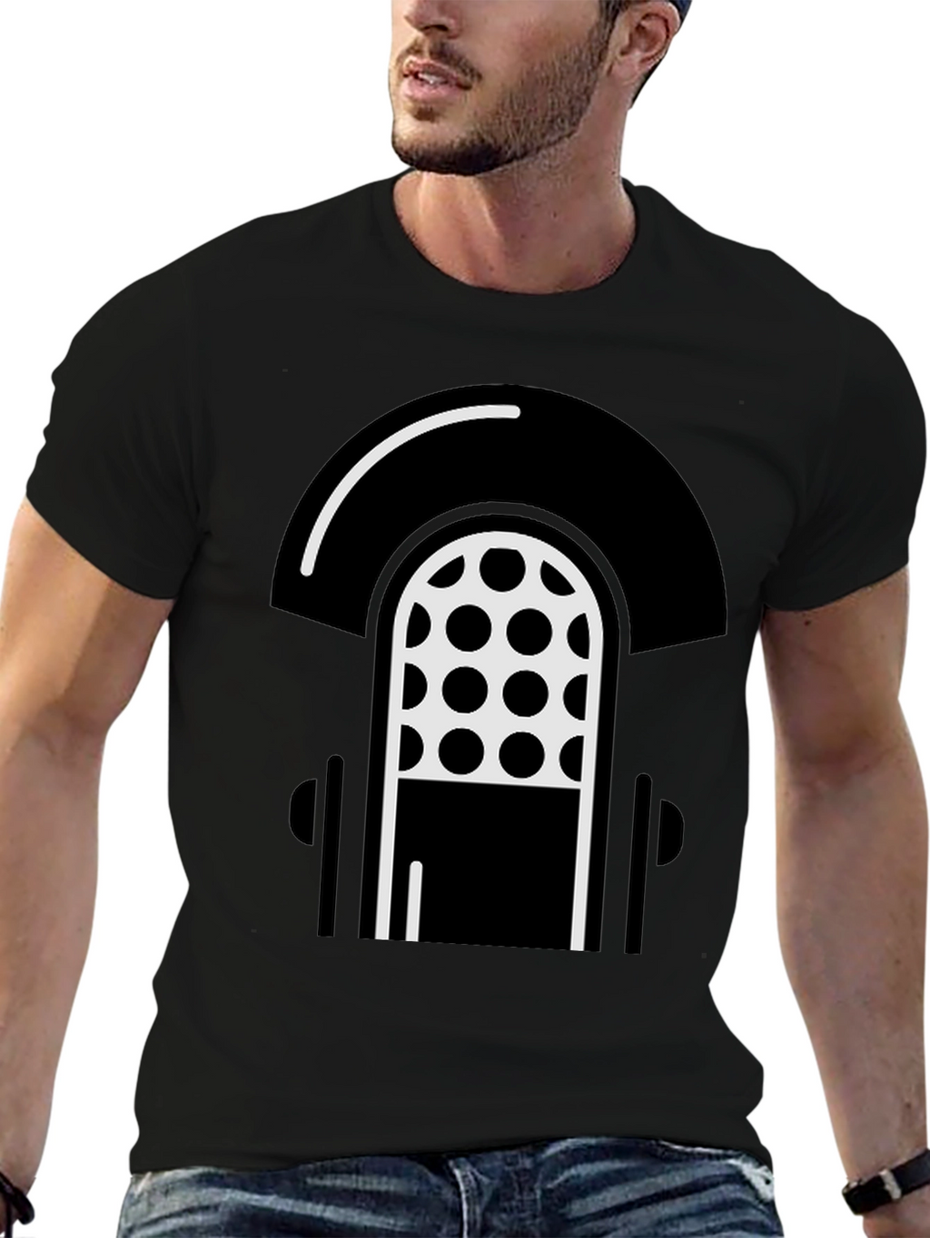 Retro Microphone Graphic T-Shirt - Black