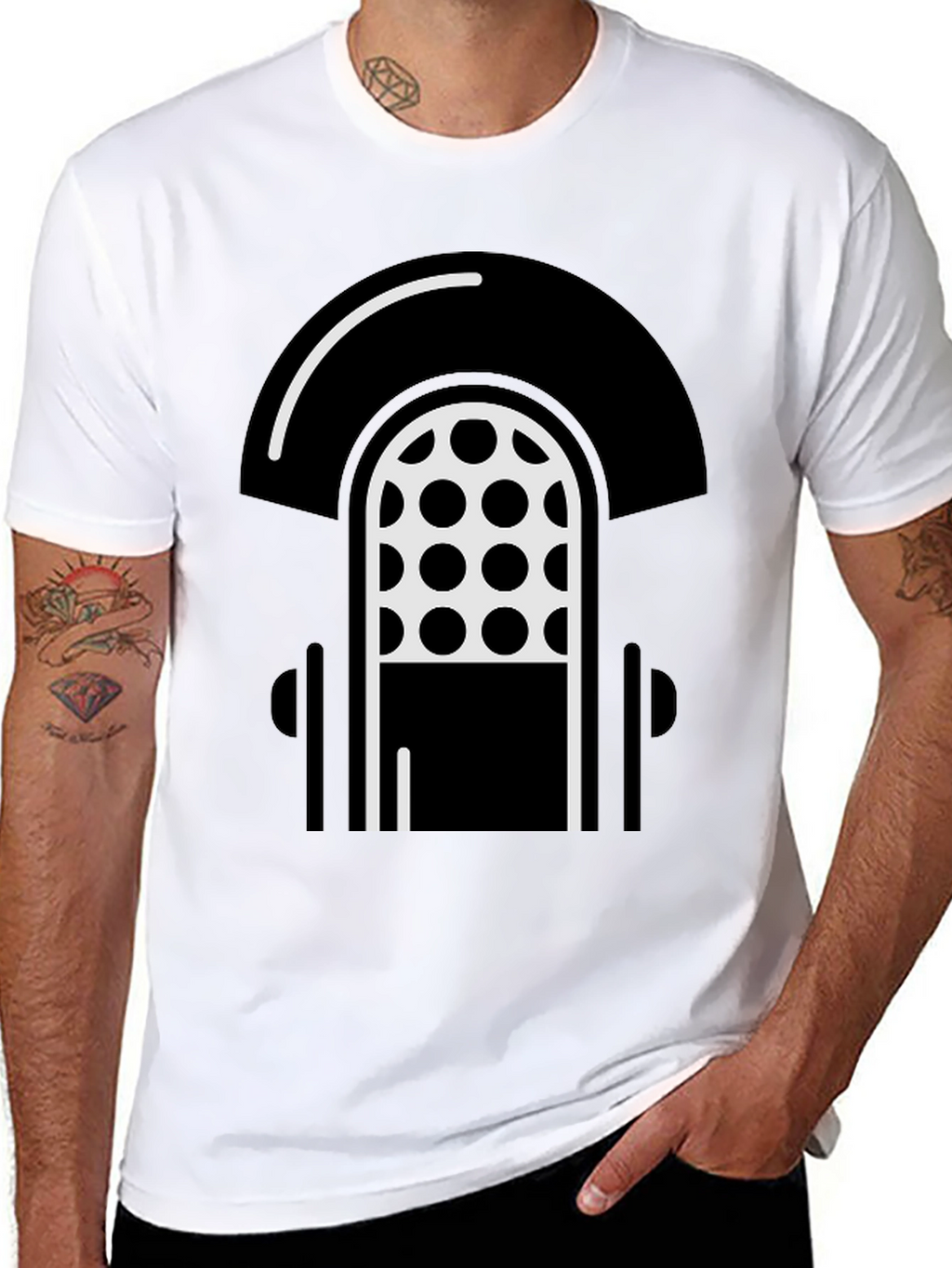 Retro Microphone Graphic T-Shirt - Black