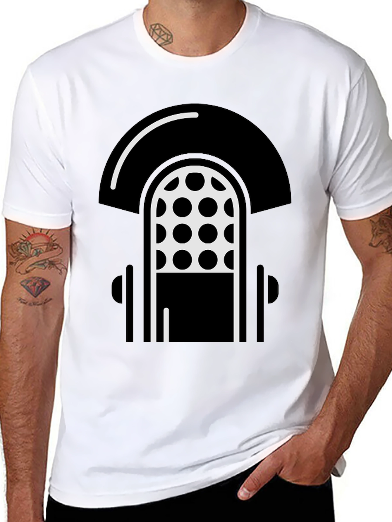 Retro Microphone Graphic T-Shirt - Black