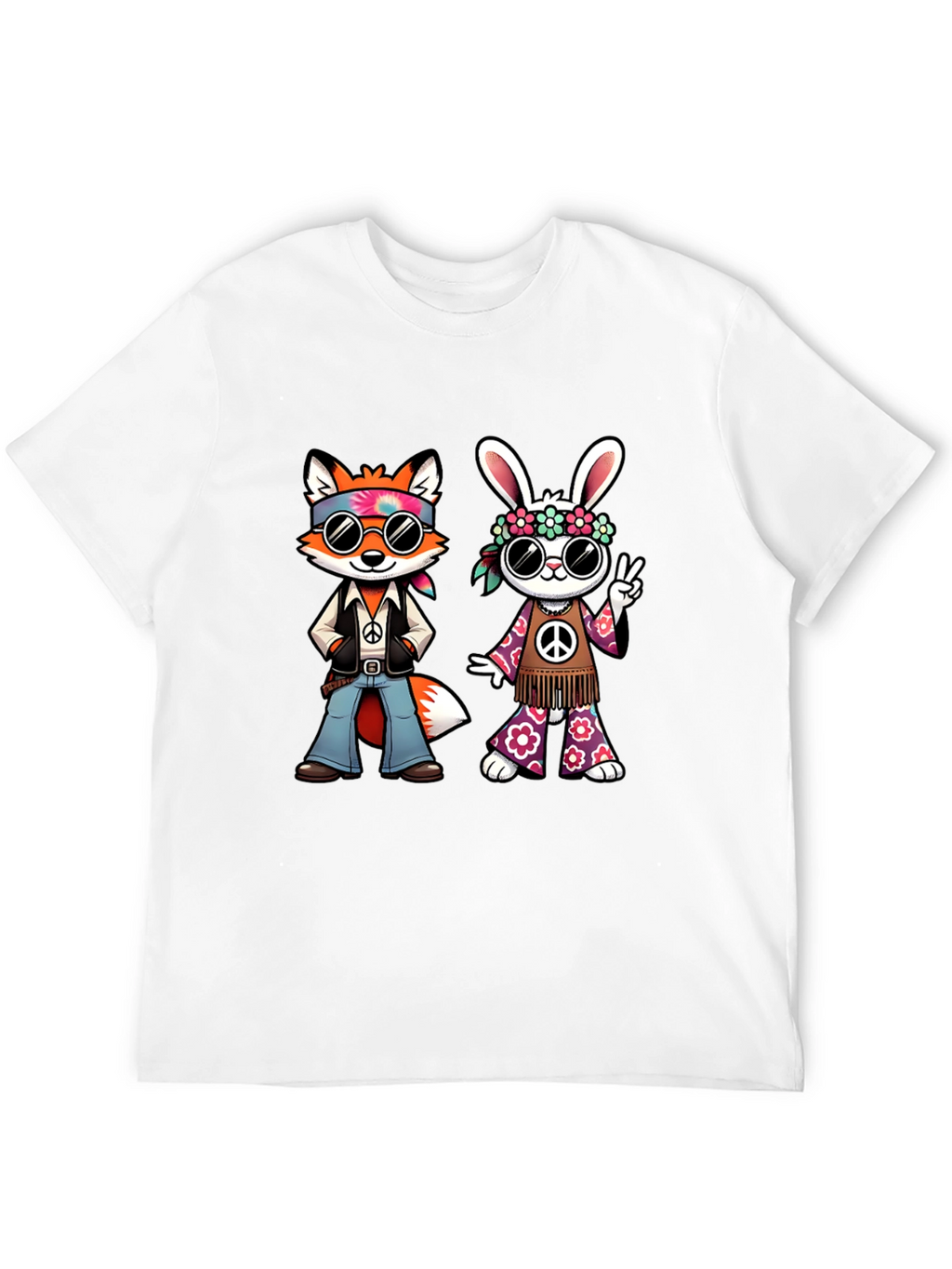 Groovy Hippie Fox & Rabbit Black T-Shirt