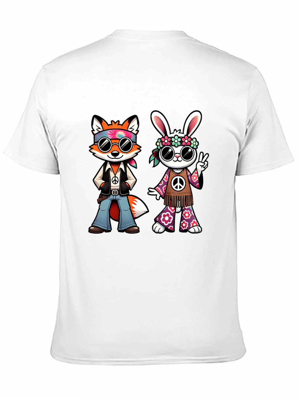 Groovy Hippie Fox & Rabbit Black T-Shirt