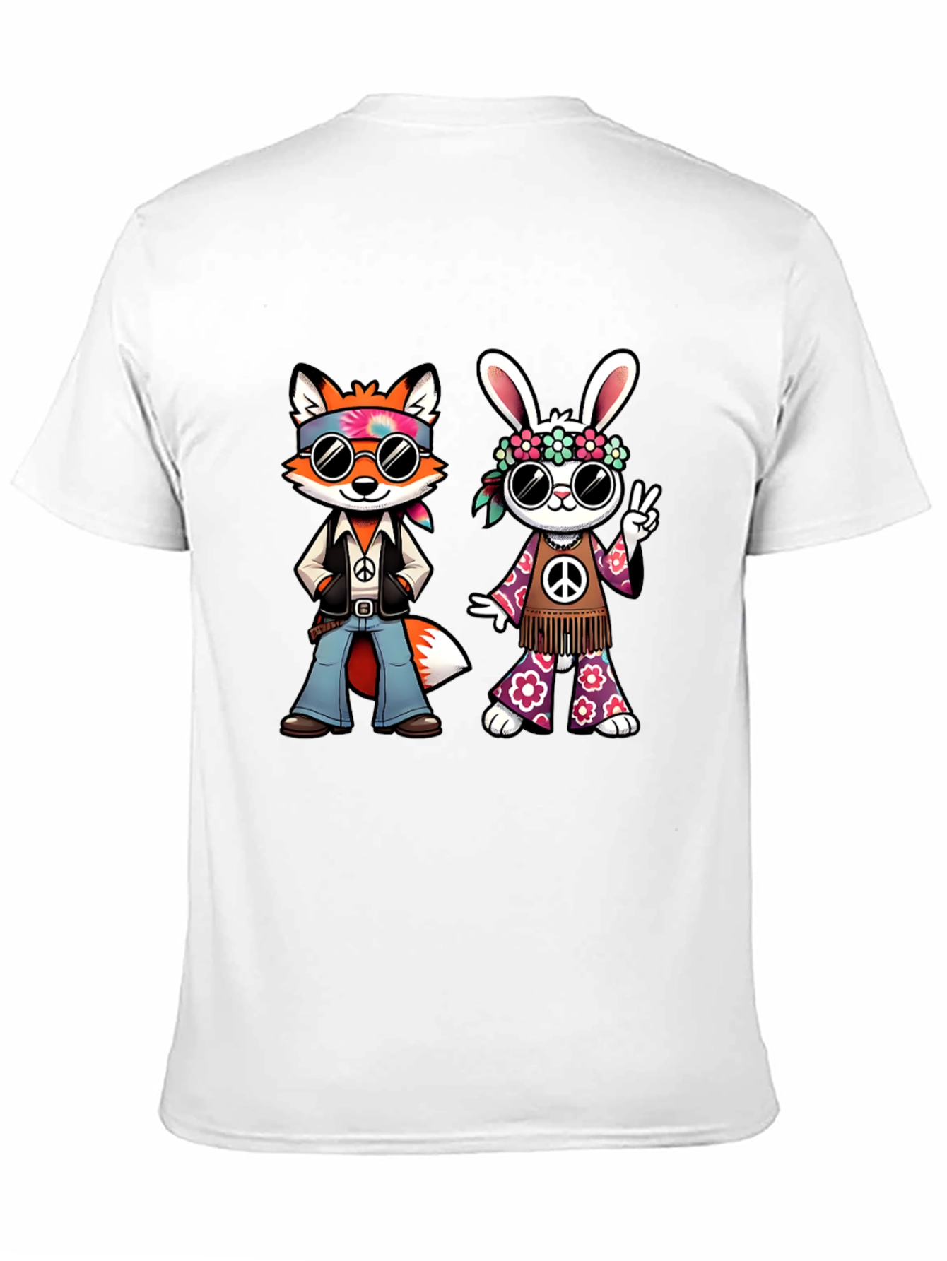 Groovy Hippie Fox & Rabbit Black T-Shirt