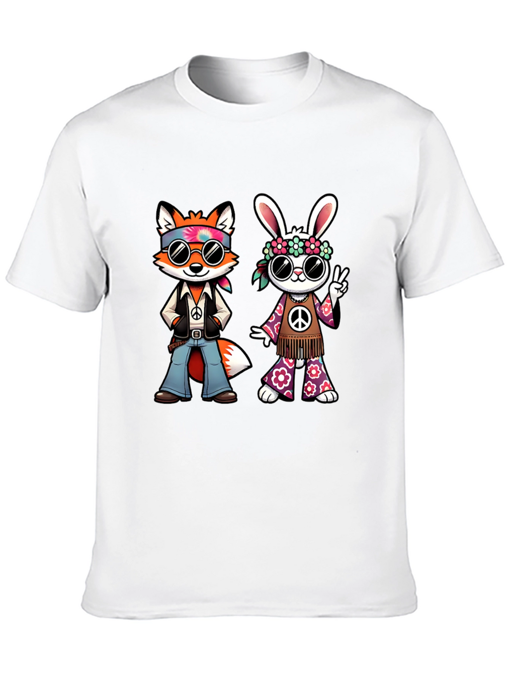 Groovy Hippie Fox & Rabbit Black T-Shirt