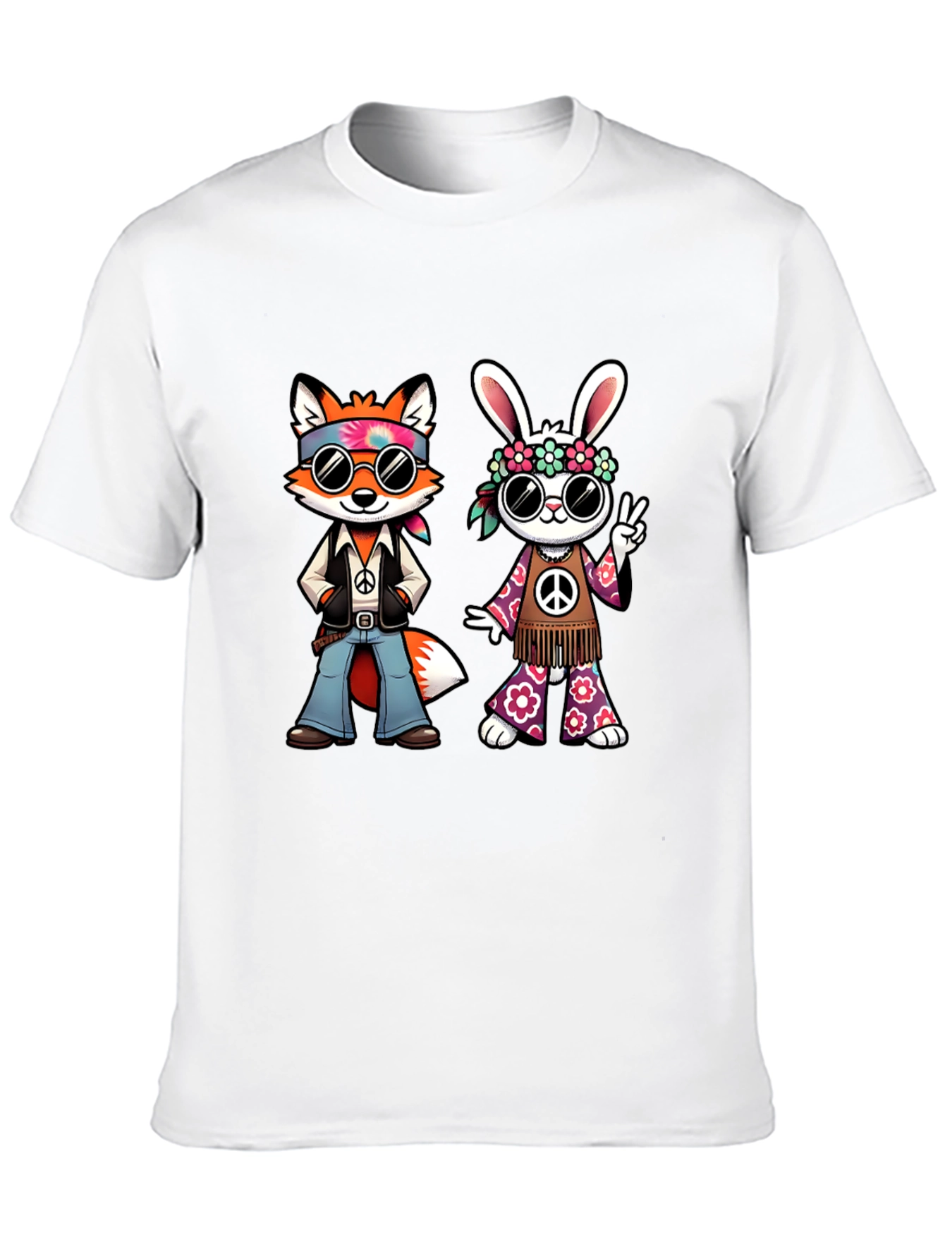Groovy Hippie Fox & Rabbit Black T-Shirt