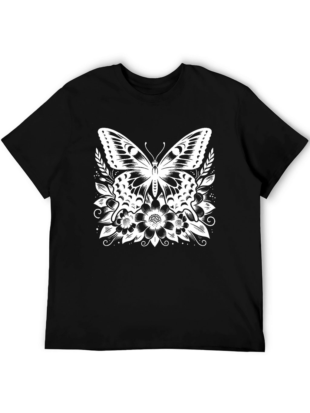 Butterfly Floral Graphic Tee - Stylish Black T-Shirt