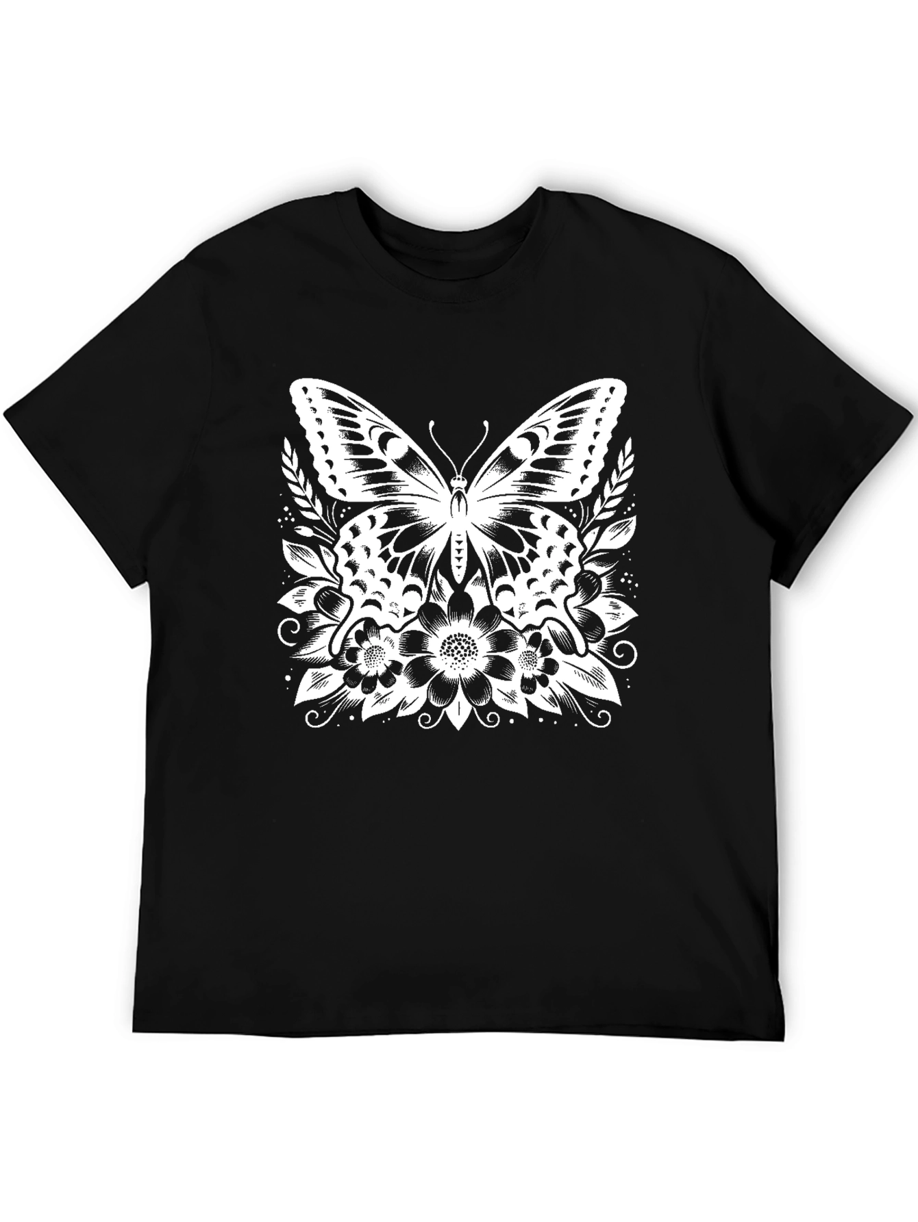 Butterfly Floral Graphic Tee - Stylish Black T-Shirt