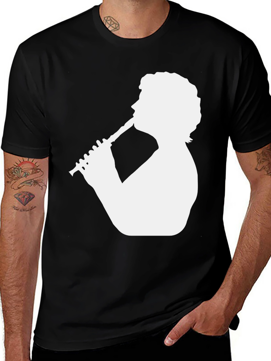 Clarinet Player Graphic Tee - Black Cotton T-Shirt