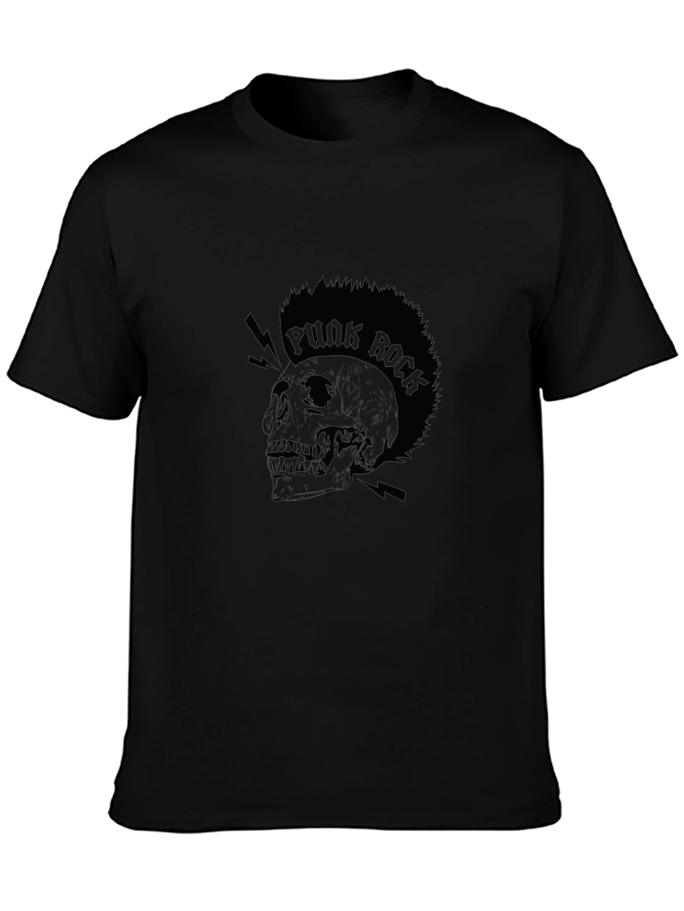 Punk Rock Skull Graphic Tee - Black Cotton T-Shirt