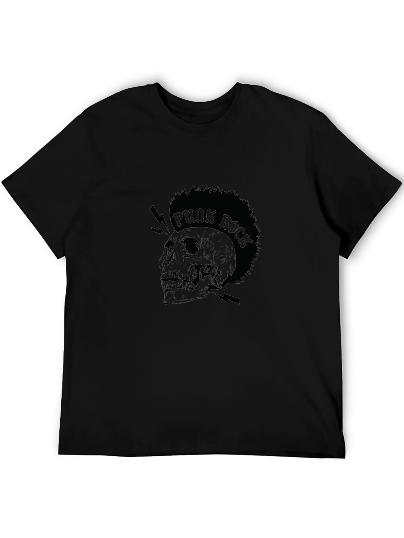 Punk Rock Skull Graphic Tee - Black Cotton T-Shirt