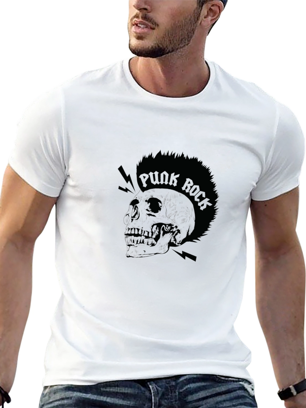 Punk Rock Skull Graphic Tee - Black Cotton T-Shirt