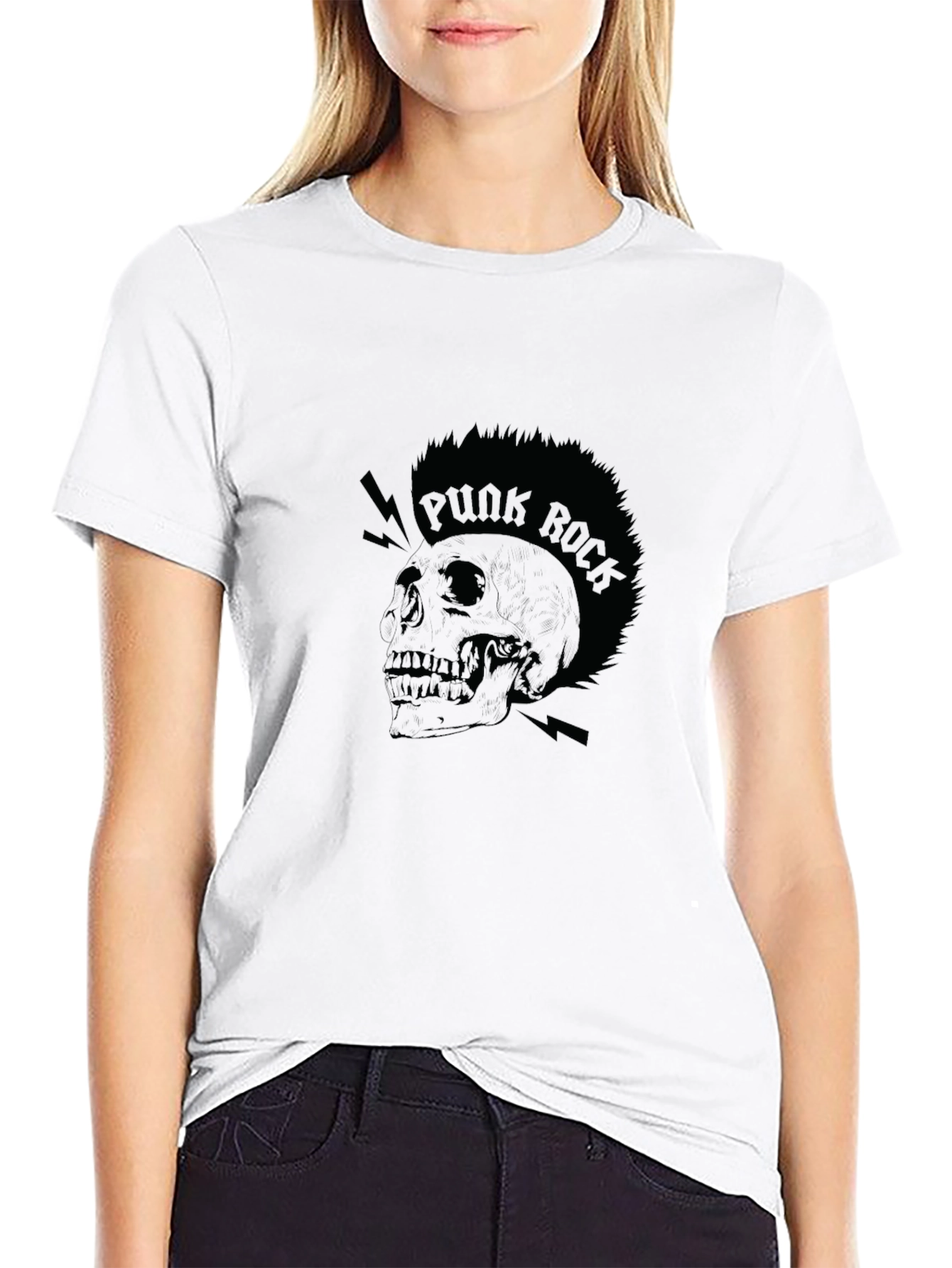 Punk Rock Skull Graphic Tee - Black Cotton T-Shirt