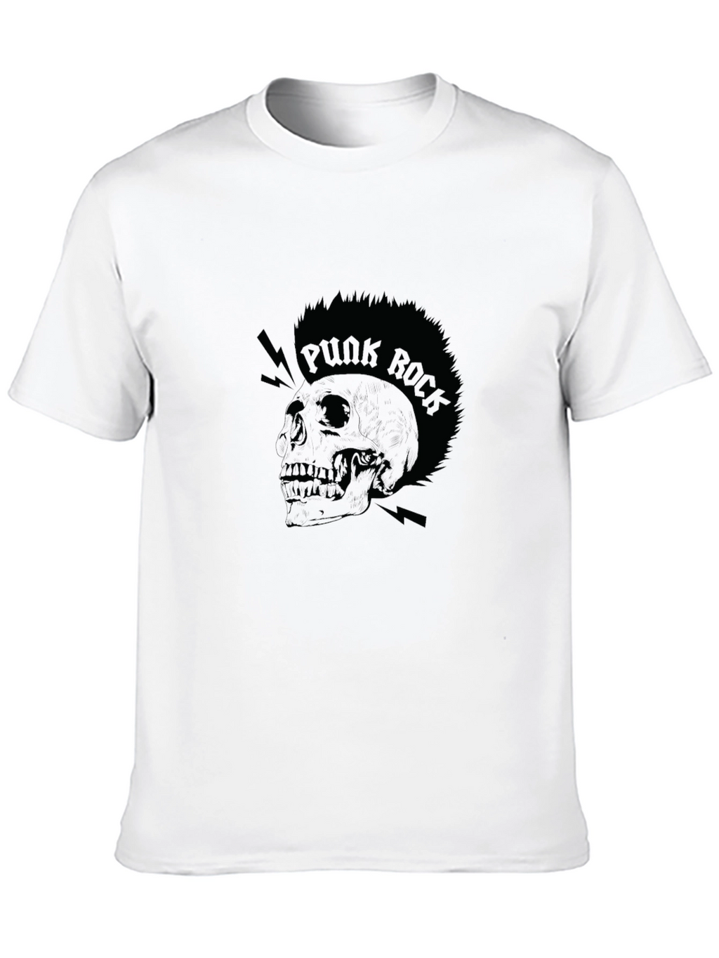 Punk Rock Skull Graphic Tee - Black Cotton T-Shirt