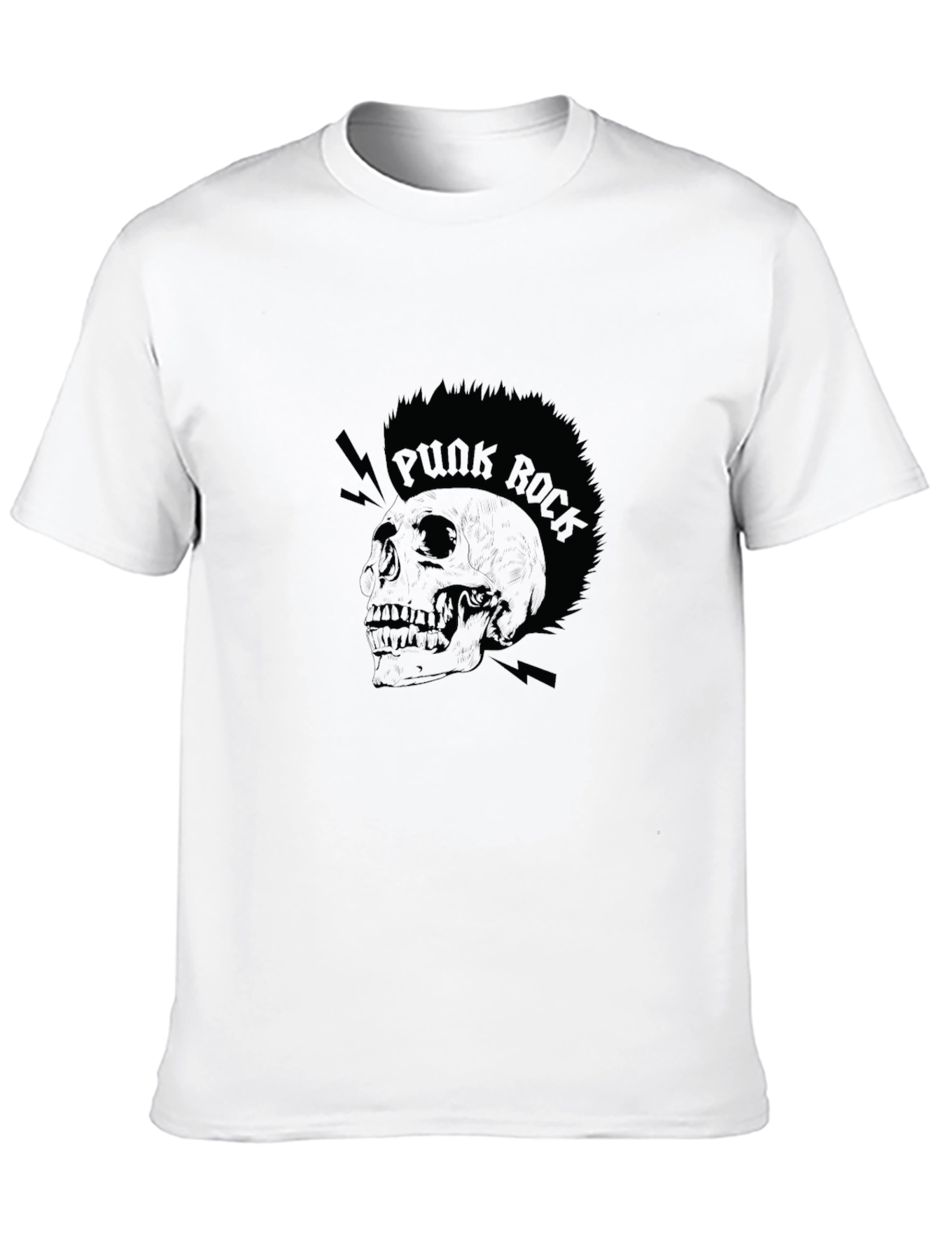 Punk Rock Skull Graphic Tee - Black Cotton T-Shirt