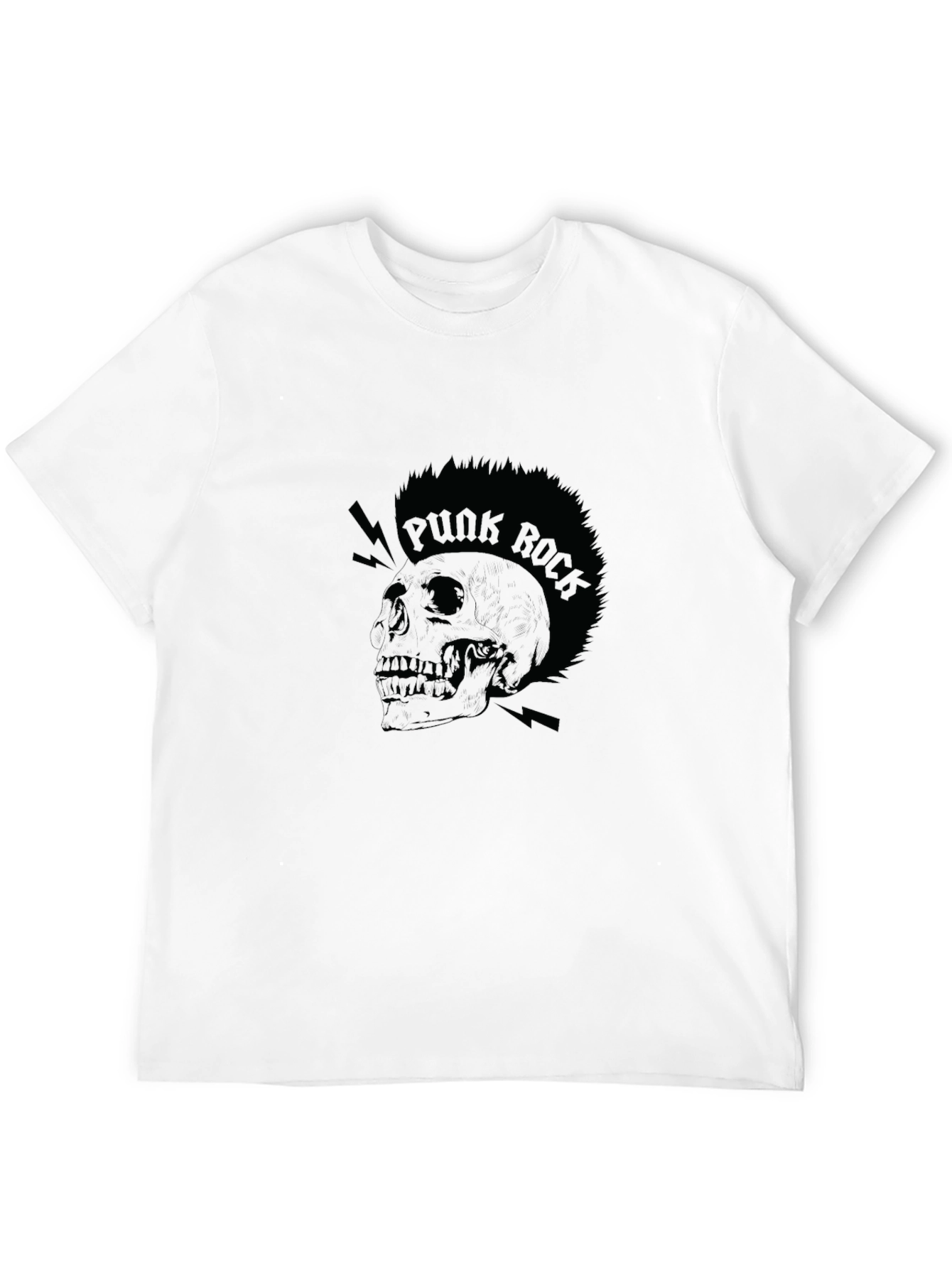 Punk Rock Skull Graphic Tee - Black Cotton T-Shirt