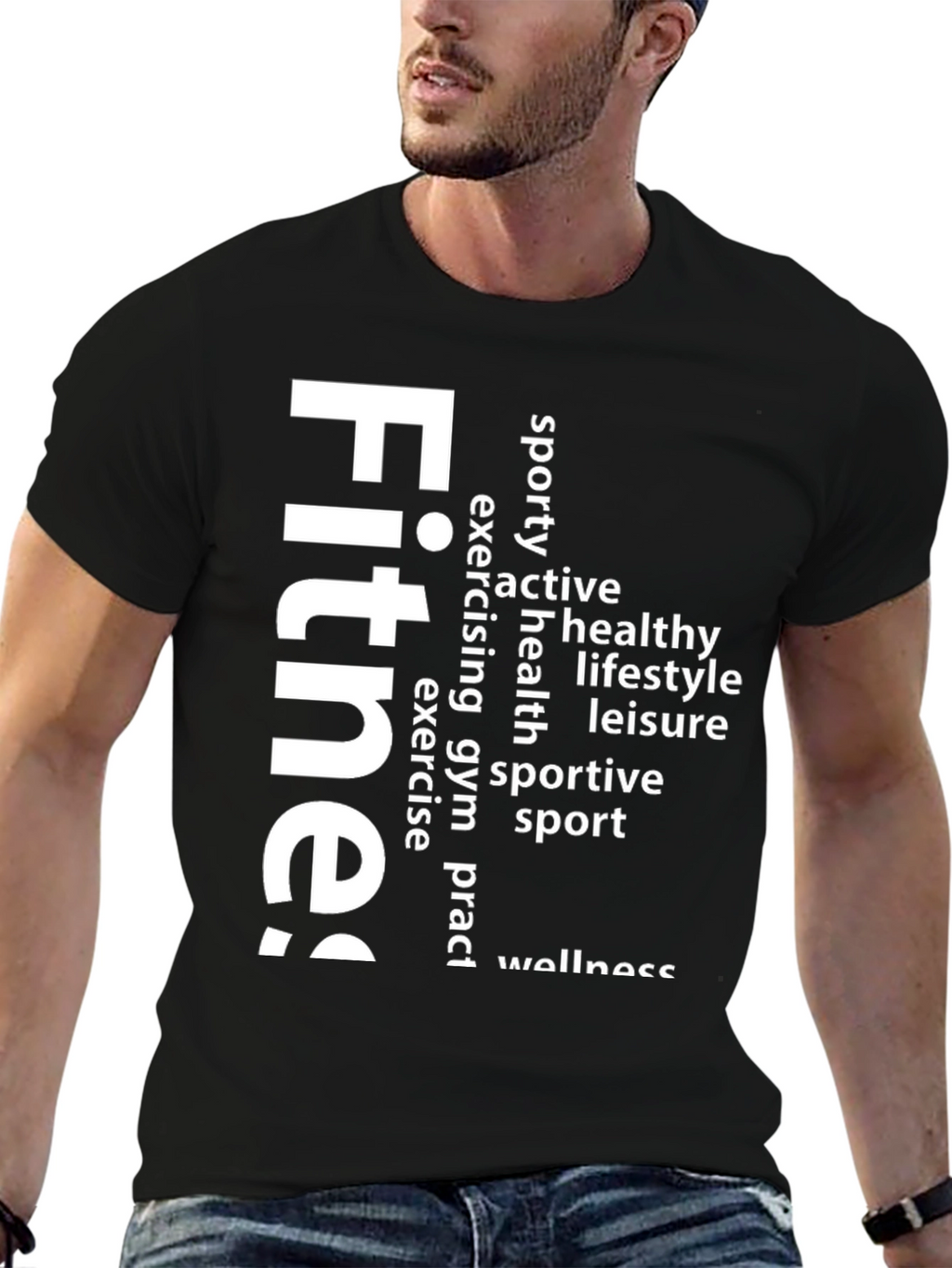 Fitness Word Art Graphic Tee - Black