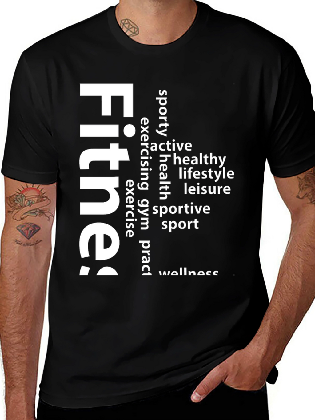 Fitness Word Art Graphic Tee - Black