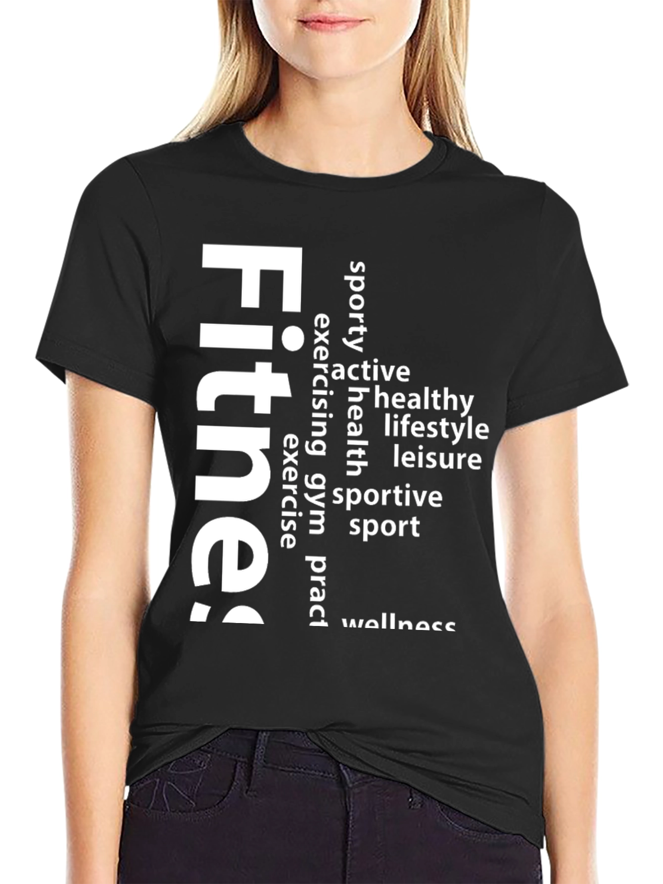 Fitness Word Art Graphic Tee - Black