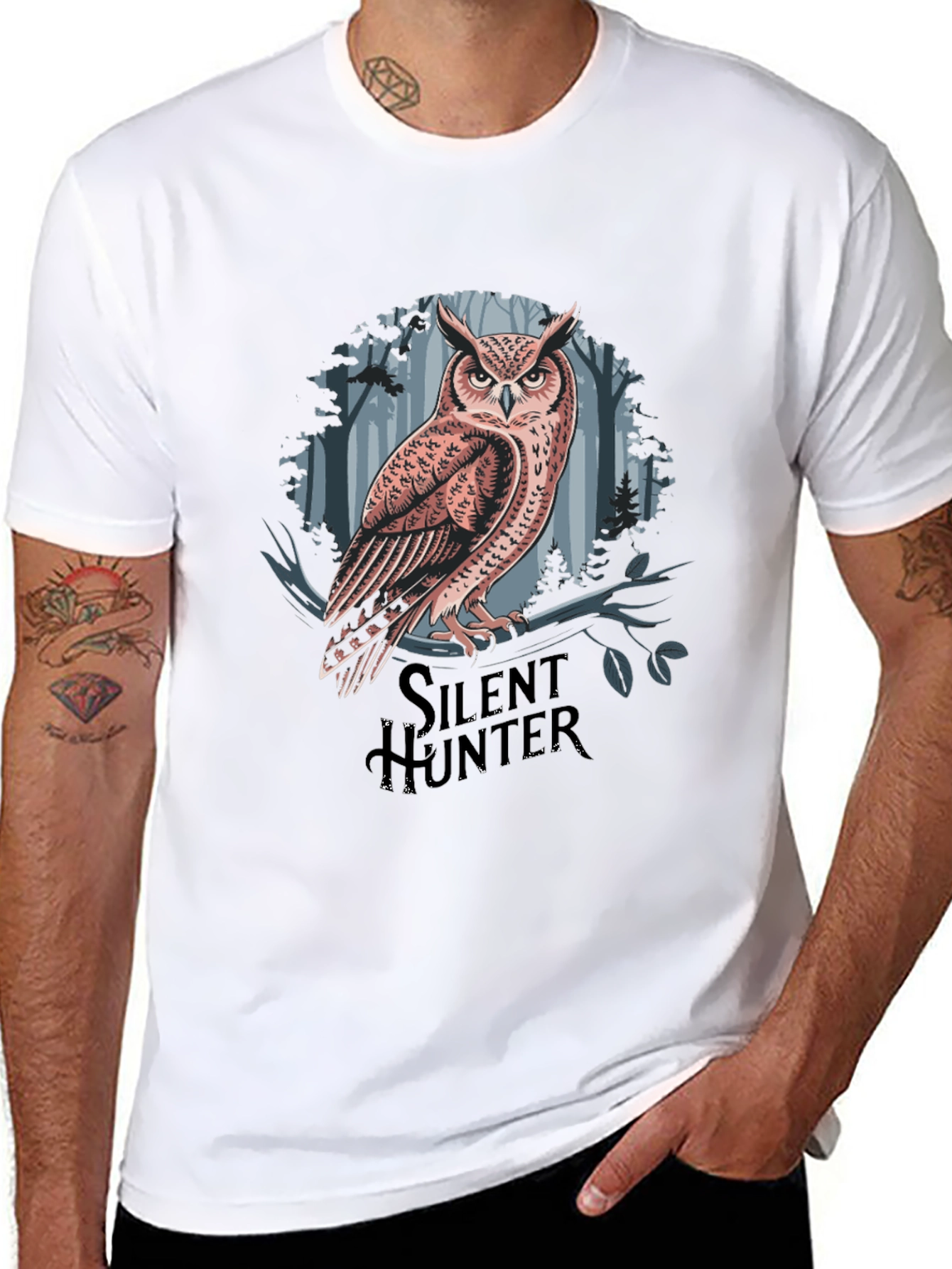 Silent Hunter Owl Graphic Tee - Black Cotton Blend
