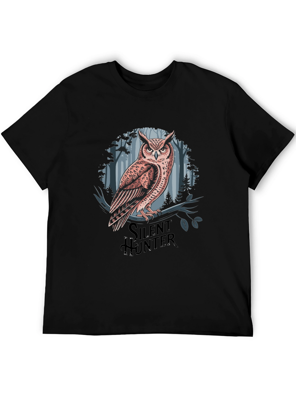 Silent Hunter Owl Graphic Tee - Black Cotton Blend