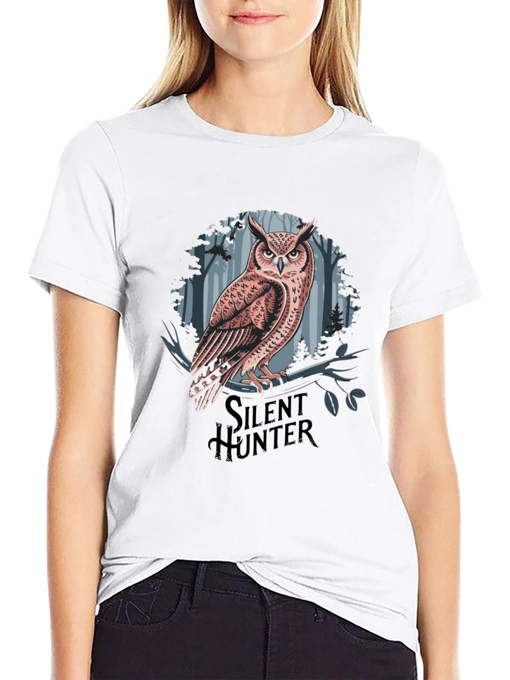 Silent Hunter Owl Graphic Tee - Black Cotton Blend
