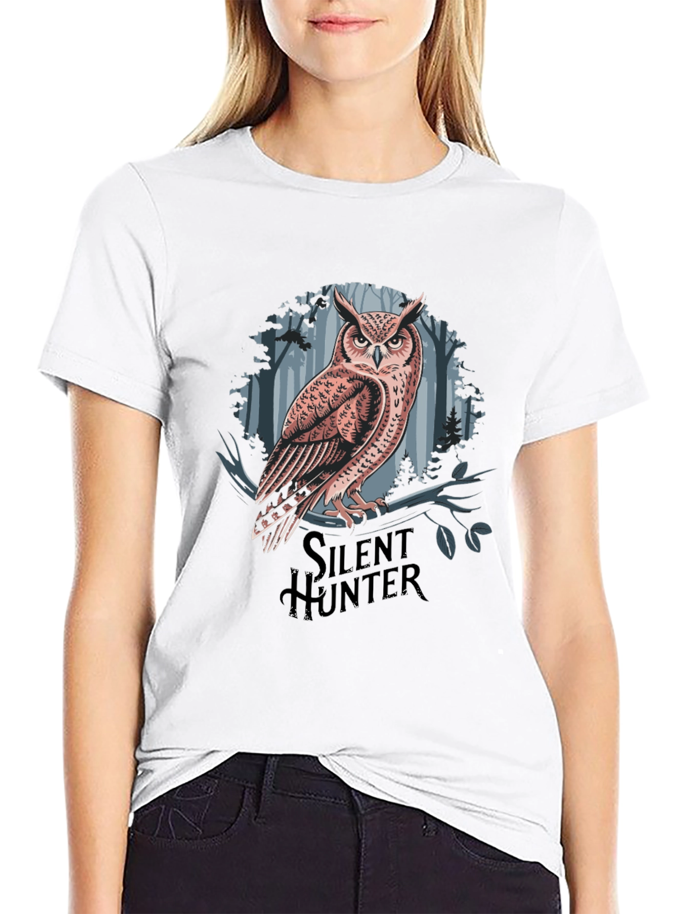 Silent Hunter Owl Graphic Tee - Black Cotton Blend